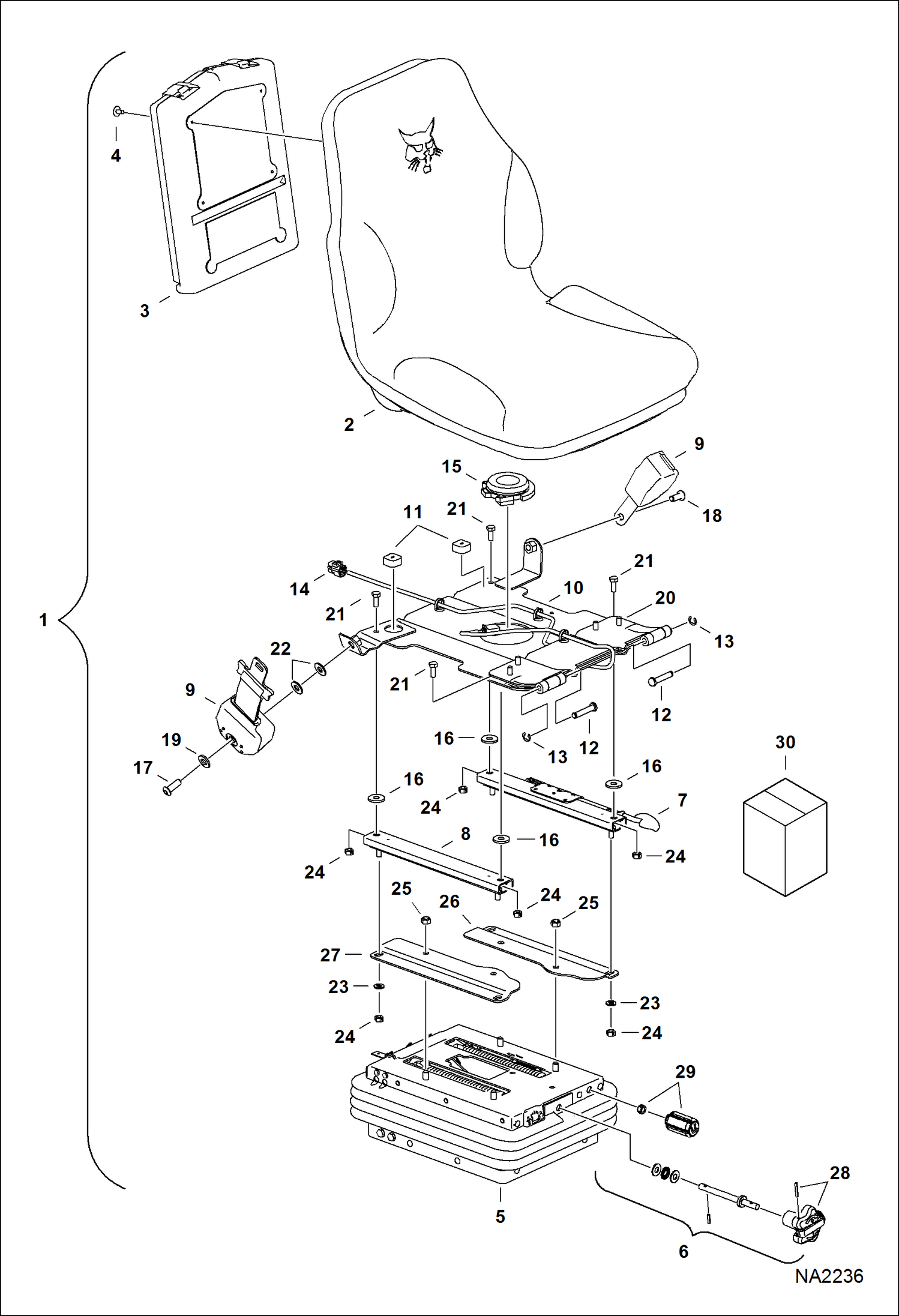 Схема запчастей Bobcat CT335 - OPERATOR SEAT MAIN FRAME