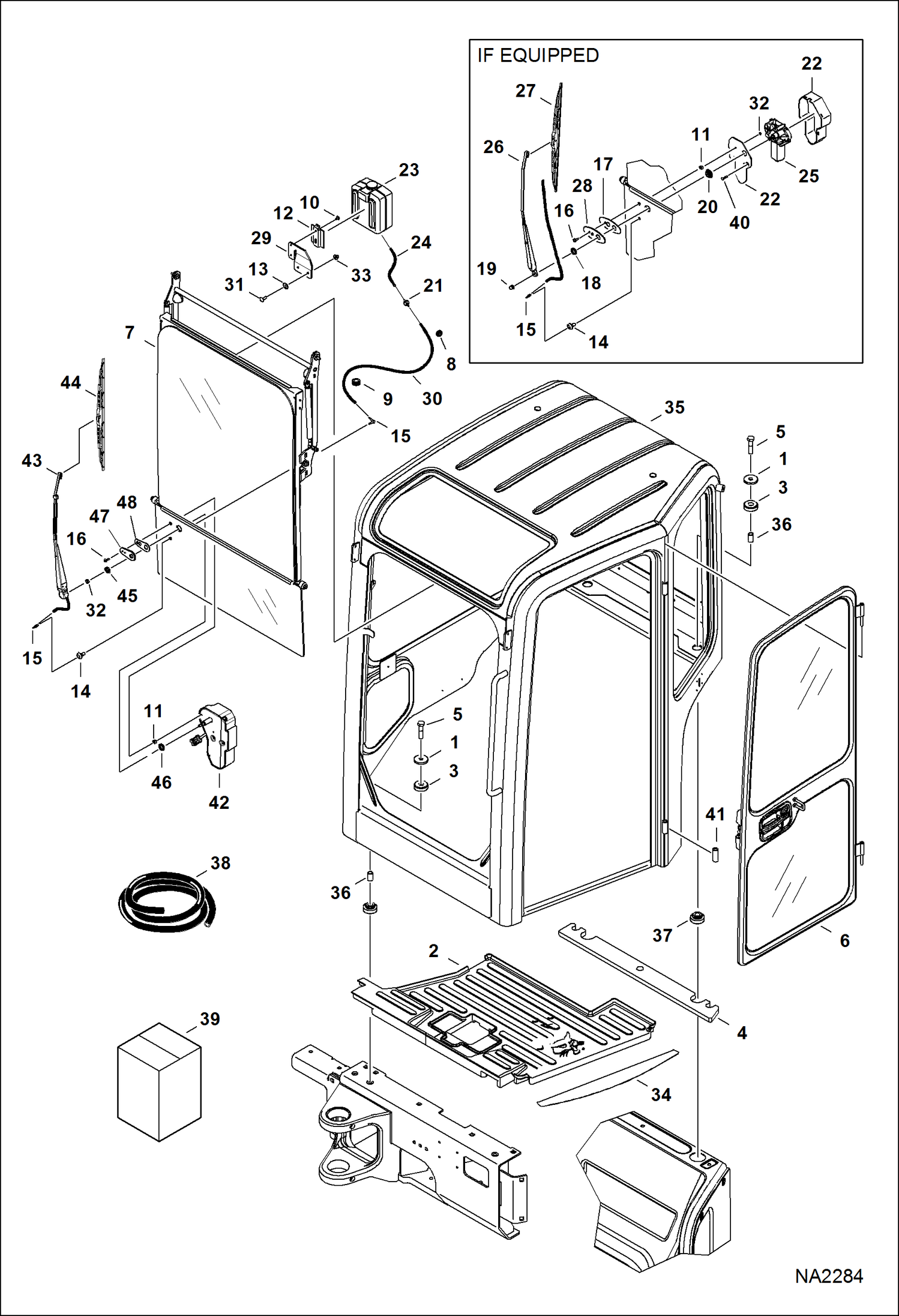 Схема запчастей Bobcat E32 - OPERATOR CAB (Mounting, Front Window, & Door) MAIN FRAME