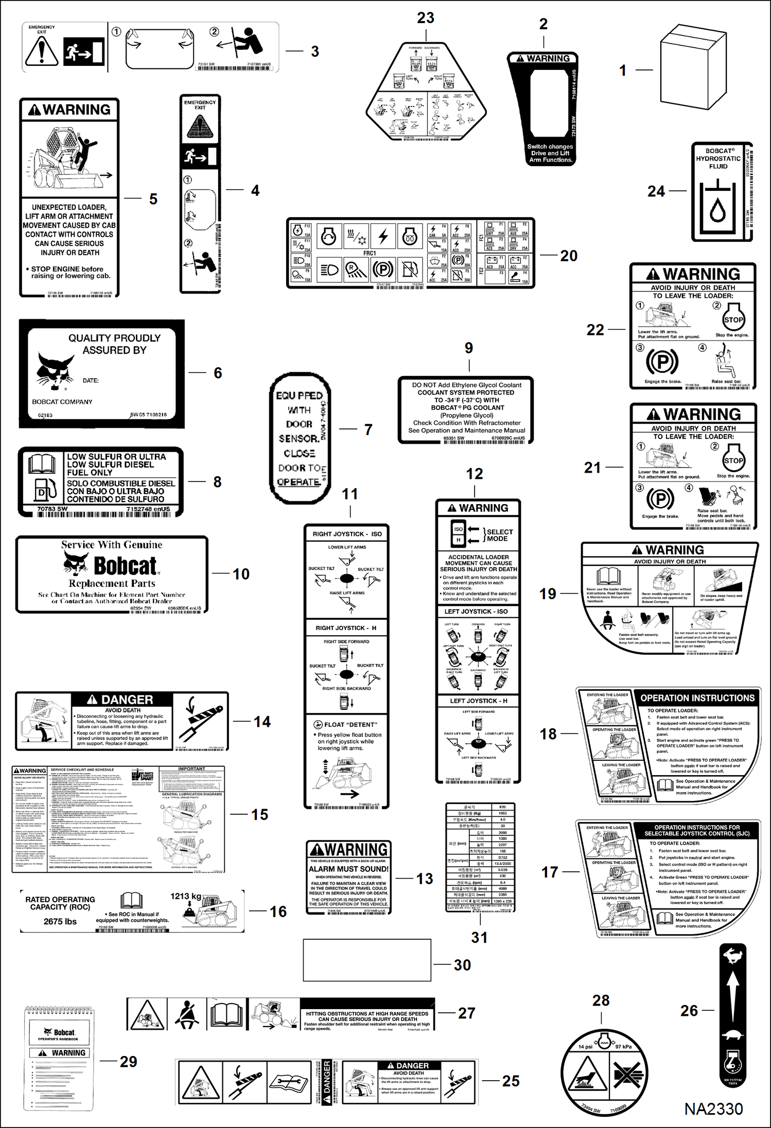 Схема запчастей Bobcat S-Series - DECALS (Inside) ACCESSORIES & OPTIONS