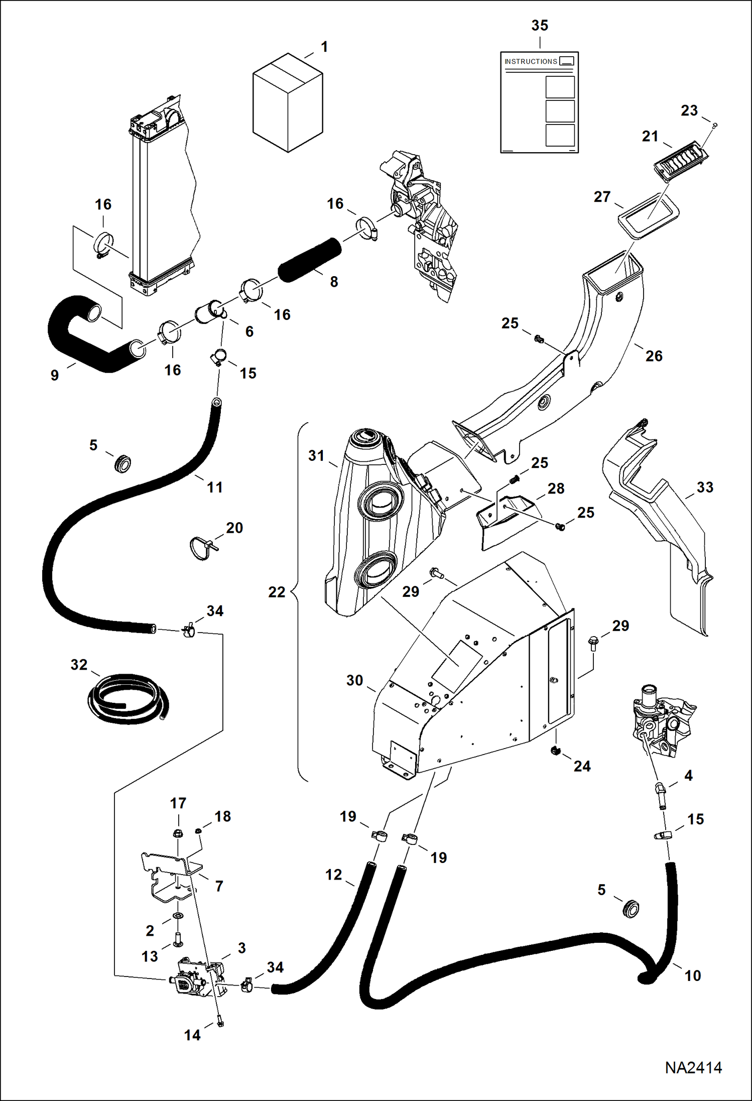 Схема запчастей Bobcat E32 - HEATER & A/C (Heater Kit) (S/N A94H11001 - 13144, AC2N11001 - 13062) ACCESSORIES & OPTIONS