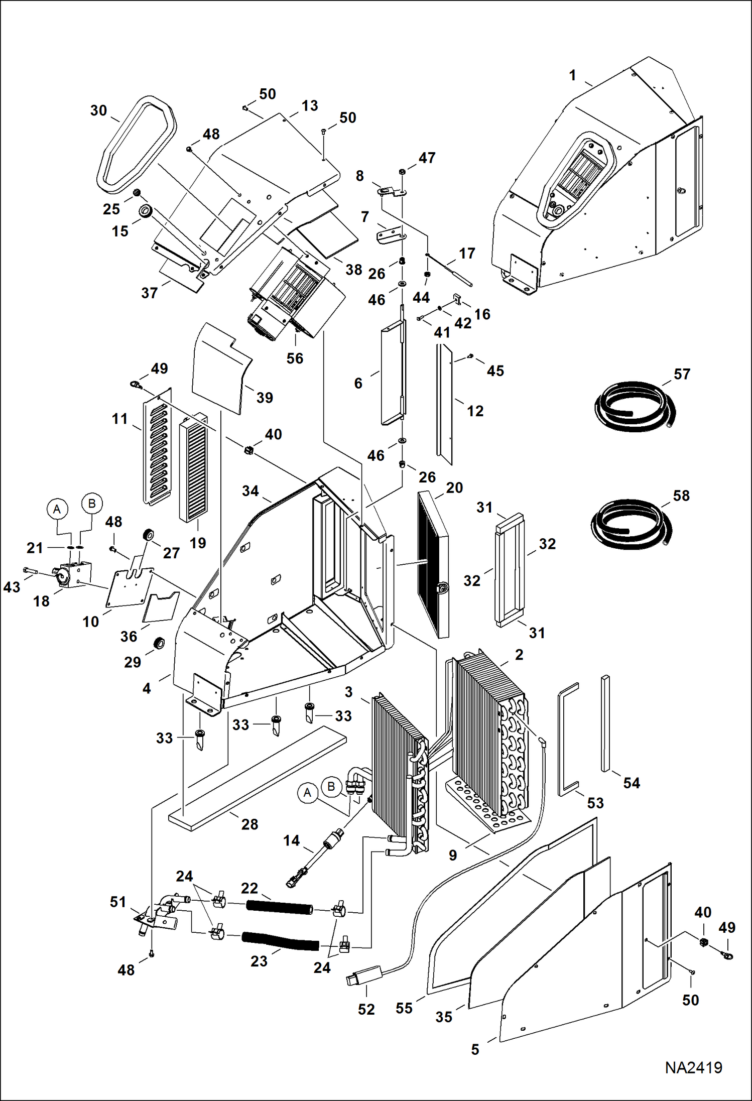 Схема запчастей Bobcat E32 - HEATER & A/C (HVAC Assembly) (S/N A94H11001 - 13167, AC2N11001 - 13067) ACCESSORIES & OPTIONS