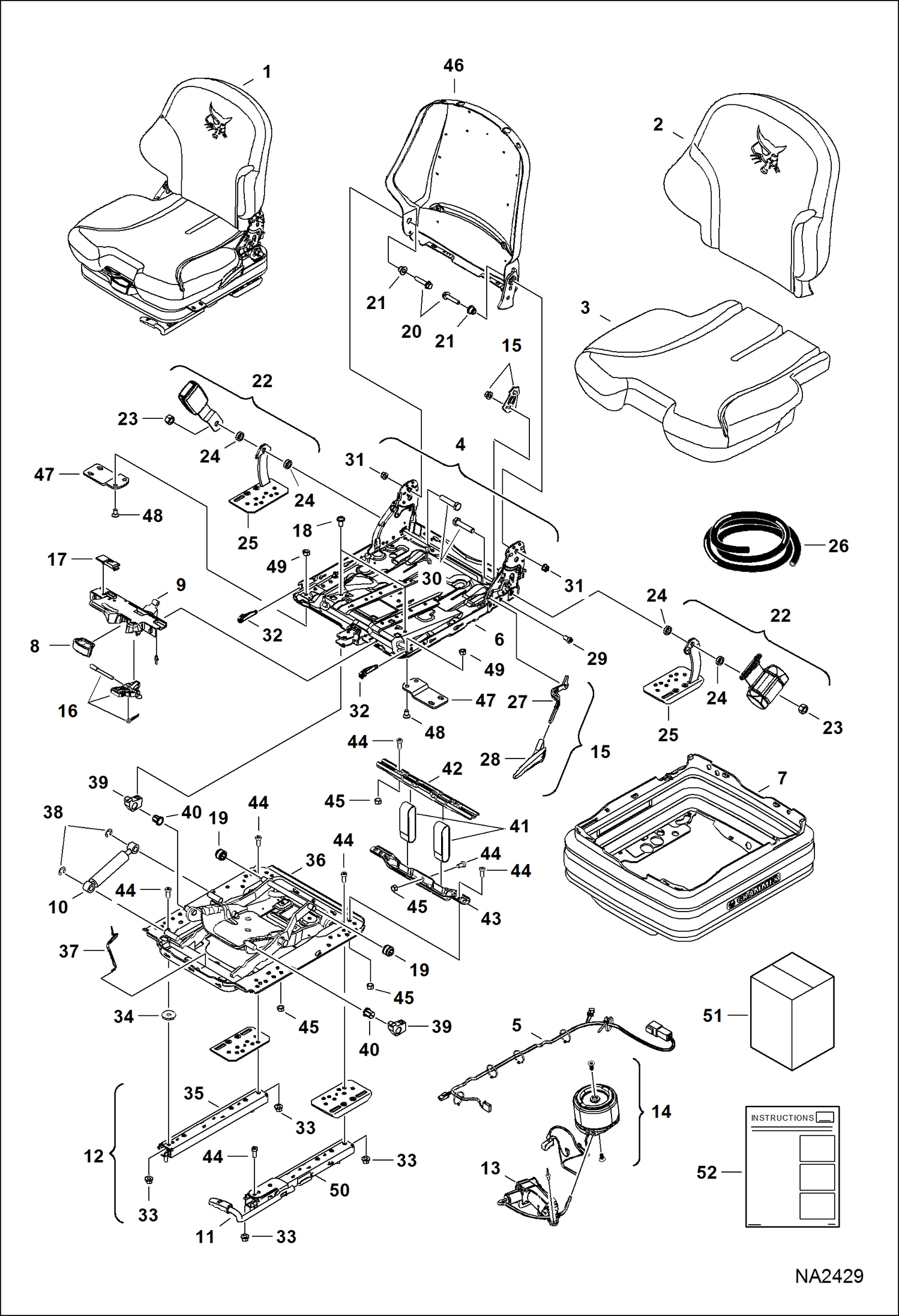 Схема запчастей Bobcat A-Series - SEAT (Suspension) (Air) ACCESSORIES & OPTIONS