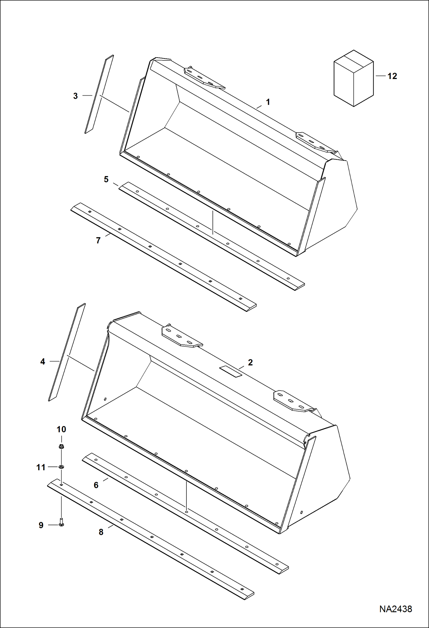 Схема запчастей Bobcat LOADER - ATTACHMENTS - BUCKET (Bob-Tach Mounted) (54 AFE6) (60 AFE7) (68 AEH2) (72 AEFD) Компактные тракторы