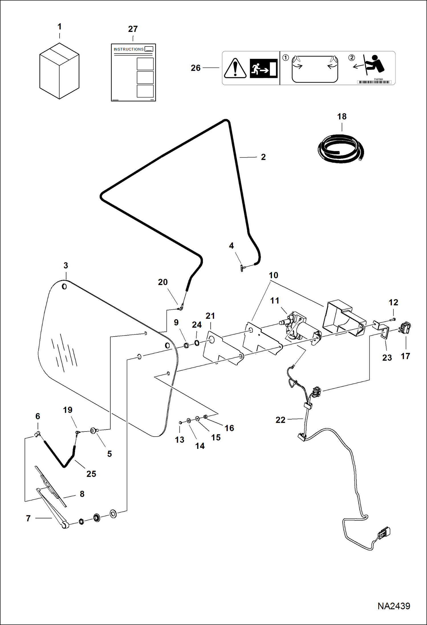 Схема запчастей Bobcat A-Series - REAR WIPER KIT (678 mm) (26.7) x (390 mm) (15.37) Cab Opening ACCESSORIES & OPTIONS