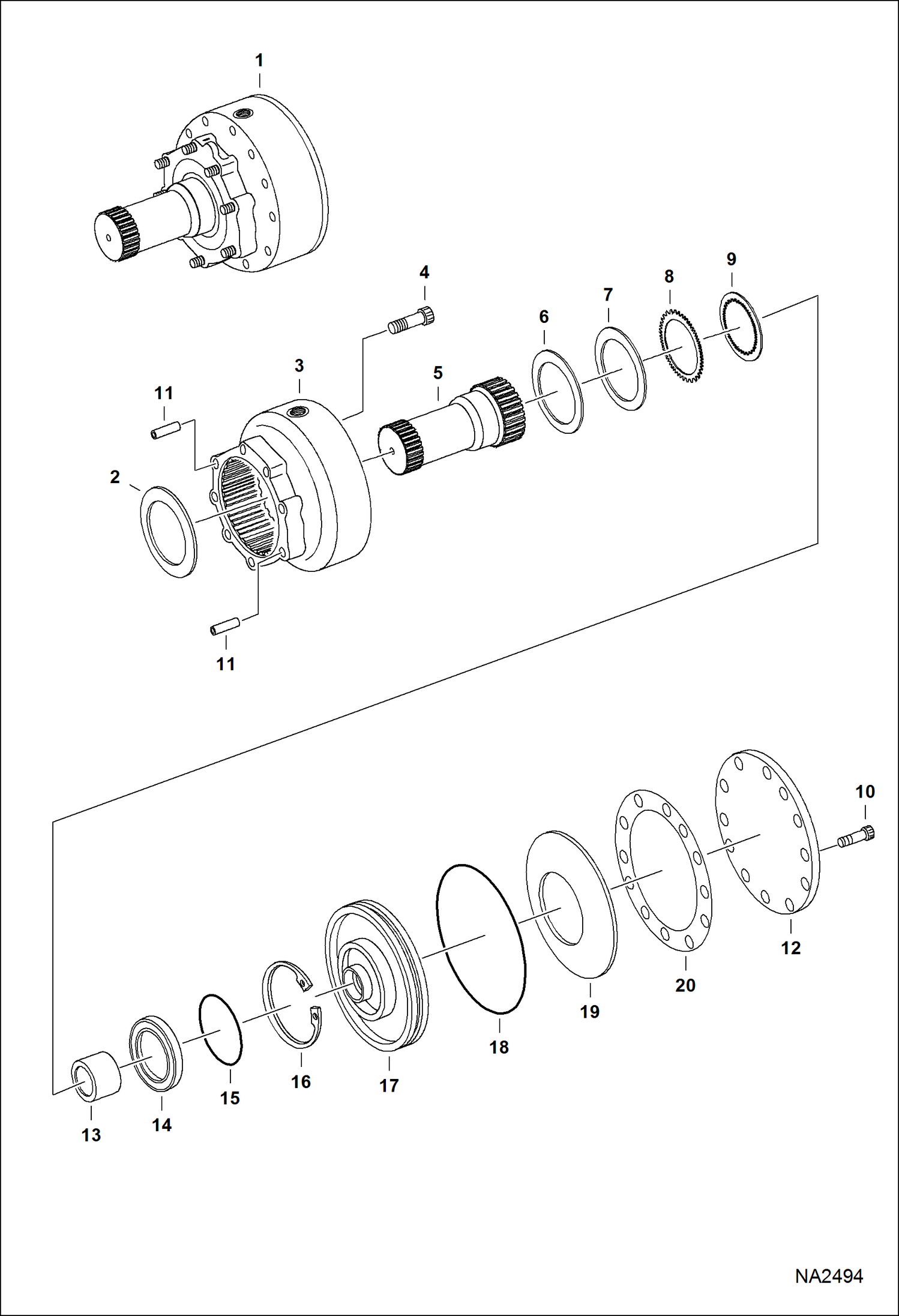 Схема запчастей Bobcat T-Series - HYDROSTATIC MOTOR (Brake Assembly) (S/N A3LL36500 & Above) HYDROSTATIC SYSTEM