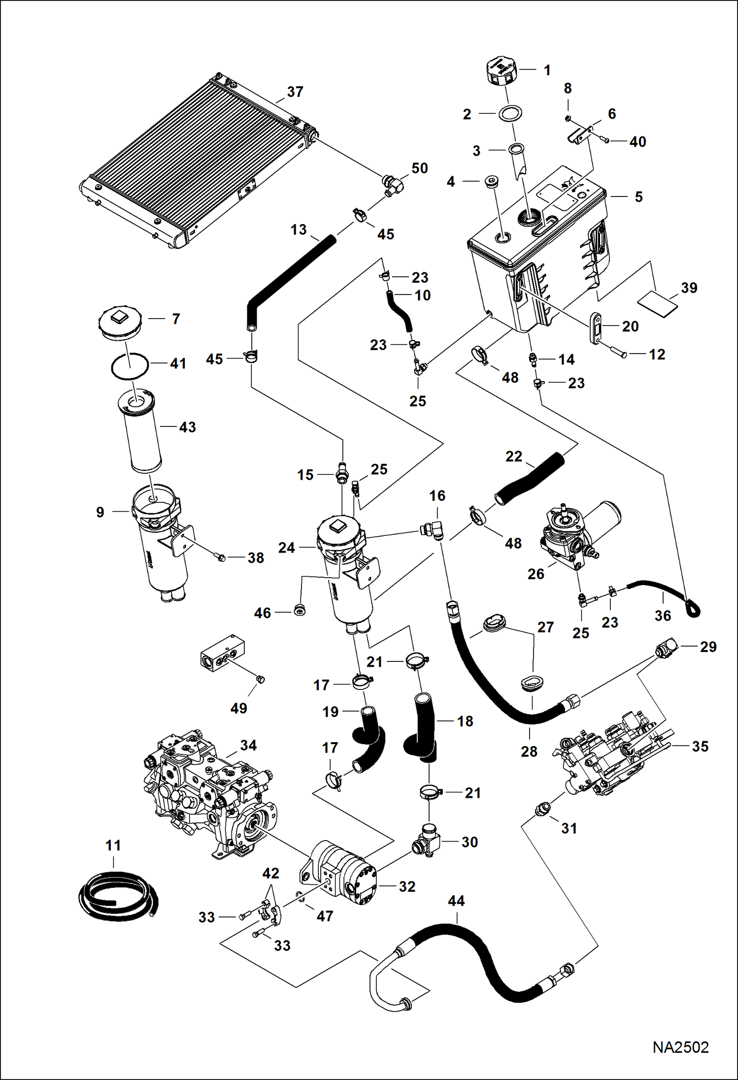 Схема запчастей Bobcat S-Series - HYDROSTATIC CIRCUITRY (Tank & Filter) HYDROSTATIC SYSTEM