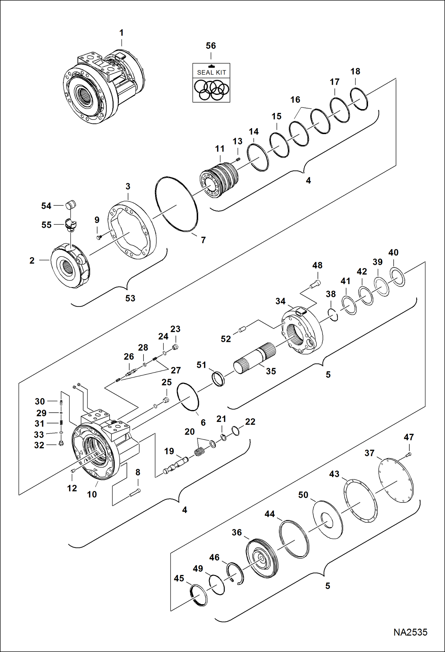 Схема запчастей Bobcat S-Series - HYDROSTATIC MOTOR & BRAKE (S/N ACS711001 - 12799, ACSL11001 - 12349) HYDROSTATIC SYSTEM
