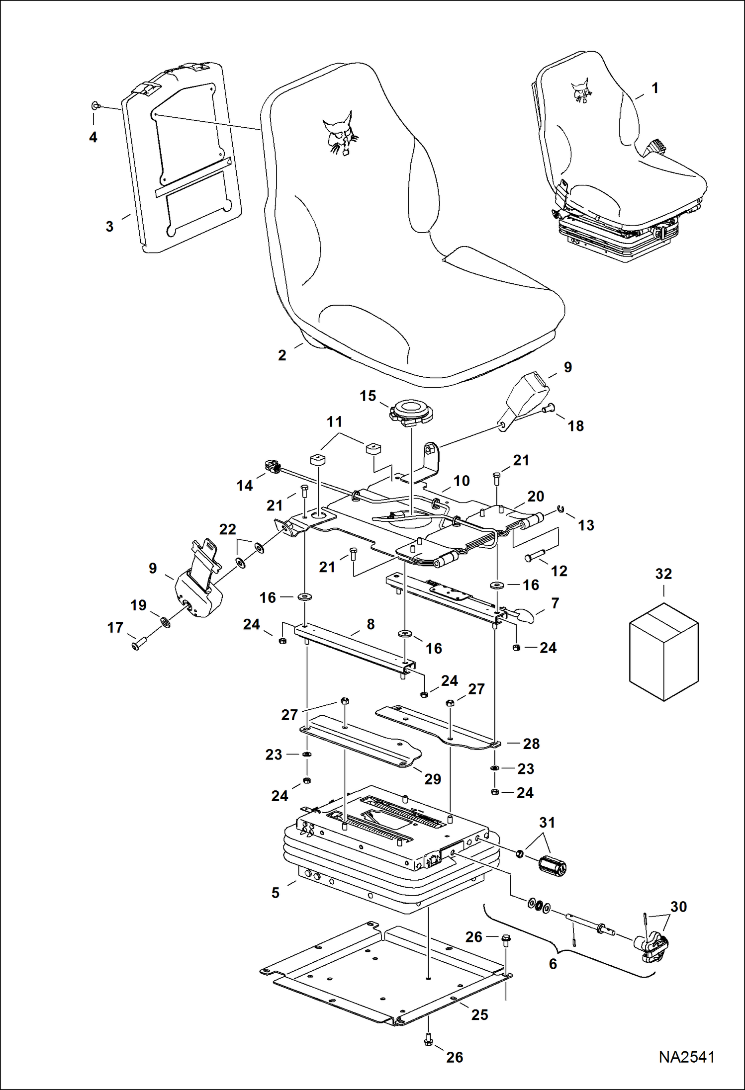 Схема запчастей Bobcat CT225 - OPERATOR SEAT (Deluxe) MAIN FRAME