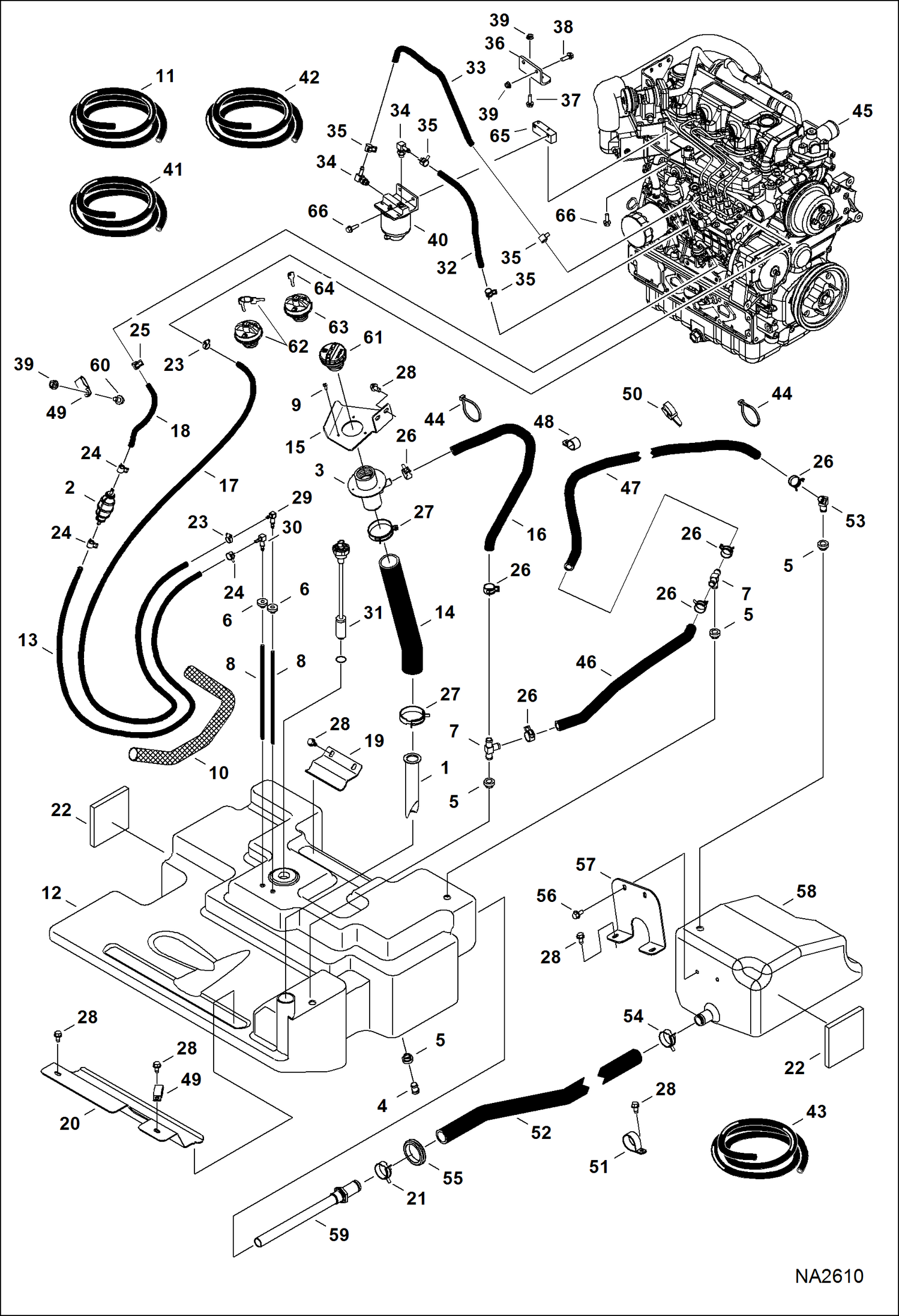 Схема запчастей Bobcat S-Series - ENGINE & ATTACHING PARTS (Fuel System) (Dual Tank) POWER UNIT