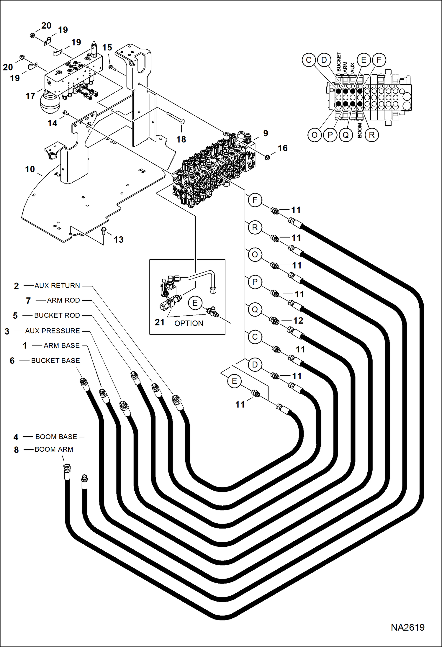 Схема запчастей Bobcat E42 - HYDRAULIC CIRCUITRY (Work Hoses & Control Valve) HYDRAULIC SYSTEM
