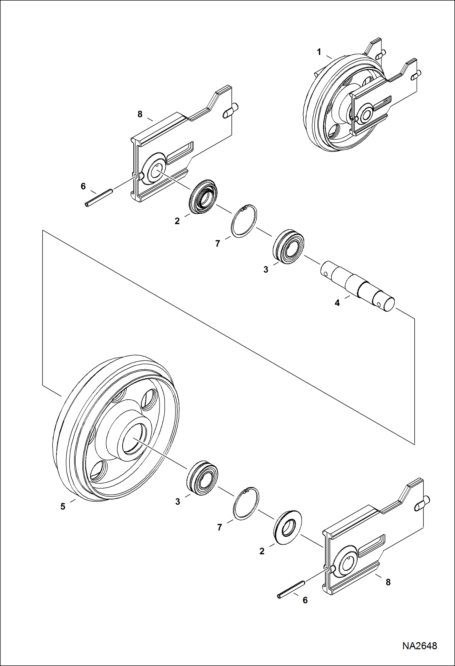 Схема запчастей Bobcat E45 - FRONT IDLER (W/ holes in idler) UNDERCARRIAGE