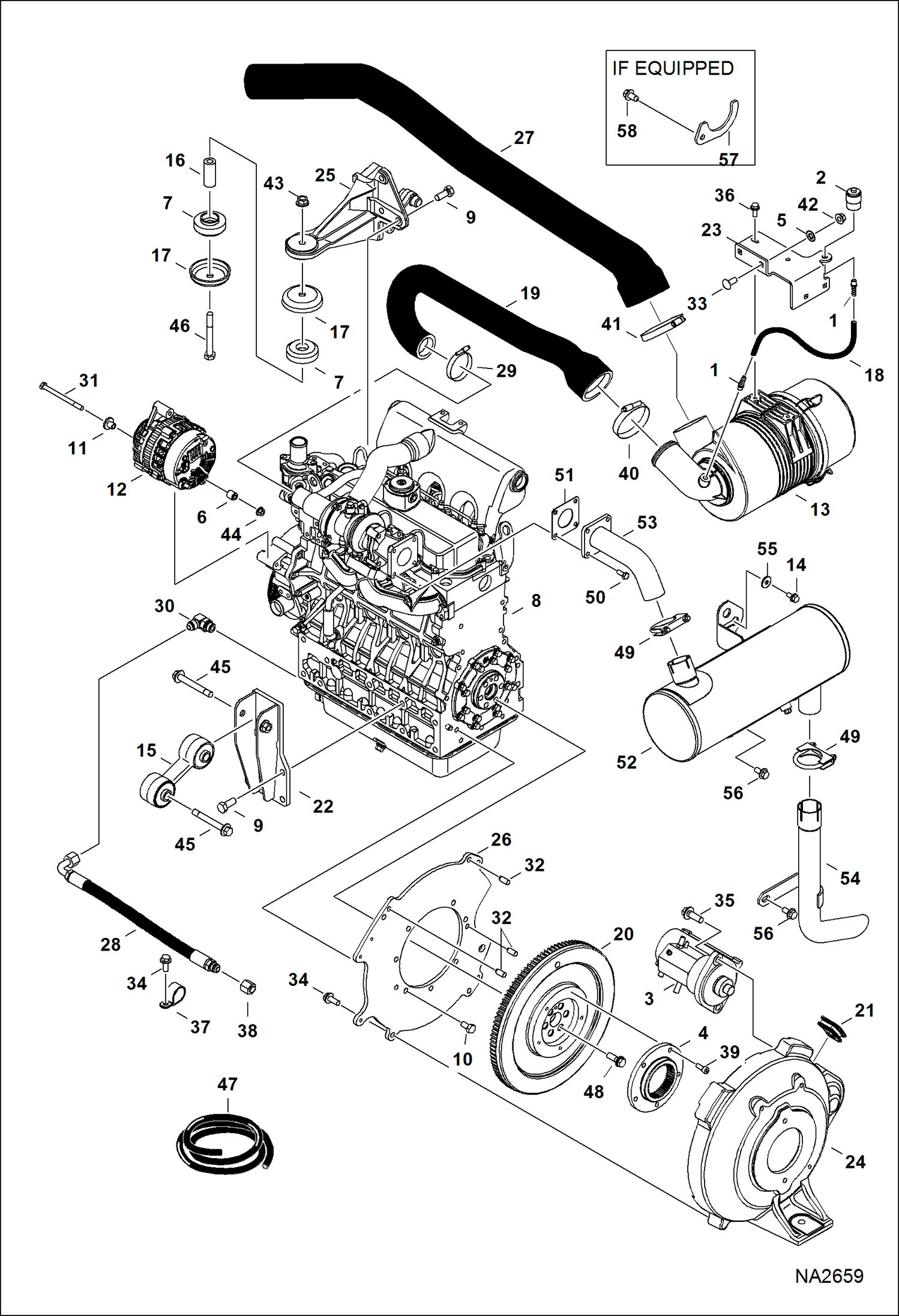 Схема запчастей Bobcat E50 - ENGINE & ATTACHING PARTS (Air Cleaner, Muffler, Engine Mounts) POWER UNIT