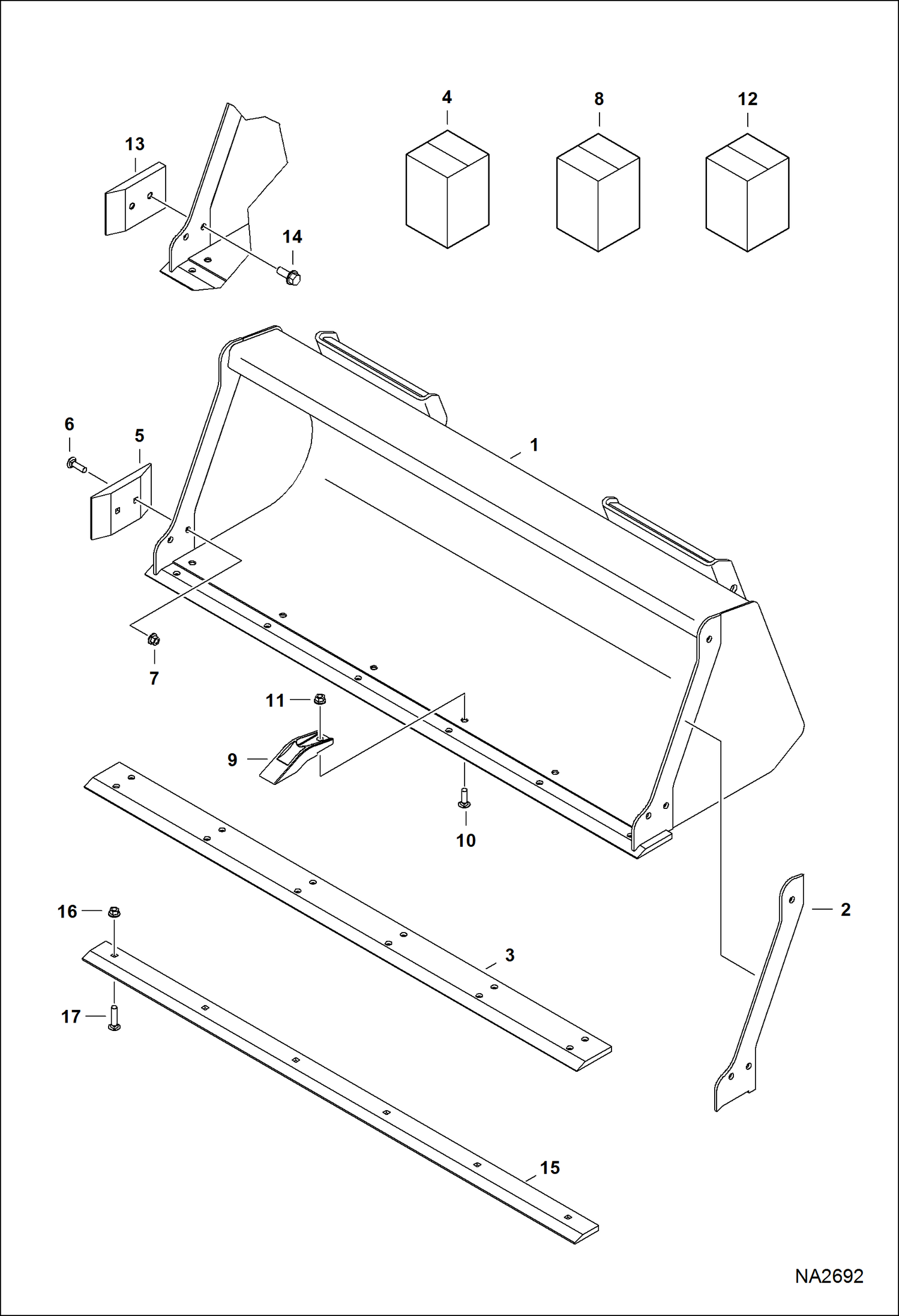 Схема запчастей Bobcat LOADER - ATTACHMENTS - BUCKET (Bob-Tach Mounted) (56 AKKP) (62 AKKV) (68 AKL2) (74 AKL6) Компактные тракторы
