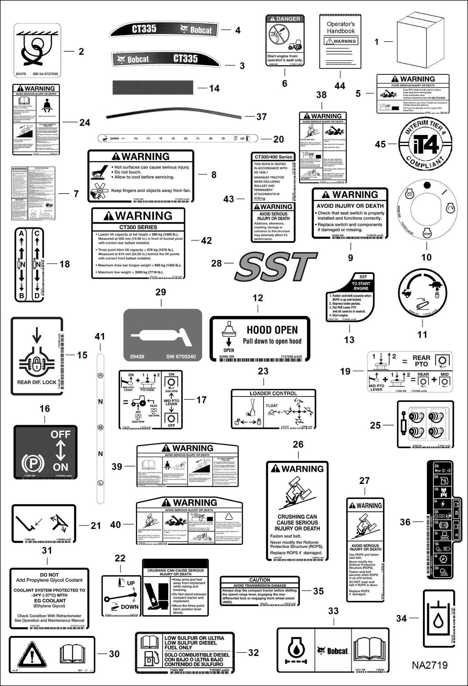 Схема запчастей Bobcat CT335 - DECALS ACCESSORIES & OPTIONS