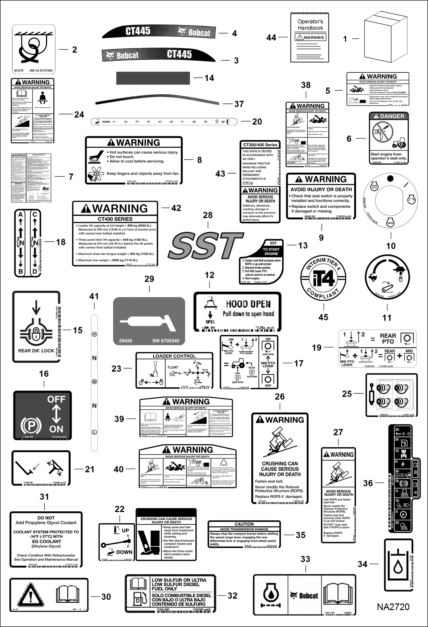 Схема запчастей Bobcat CT445 - DECALS ACCESSORIES & OPTIONS