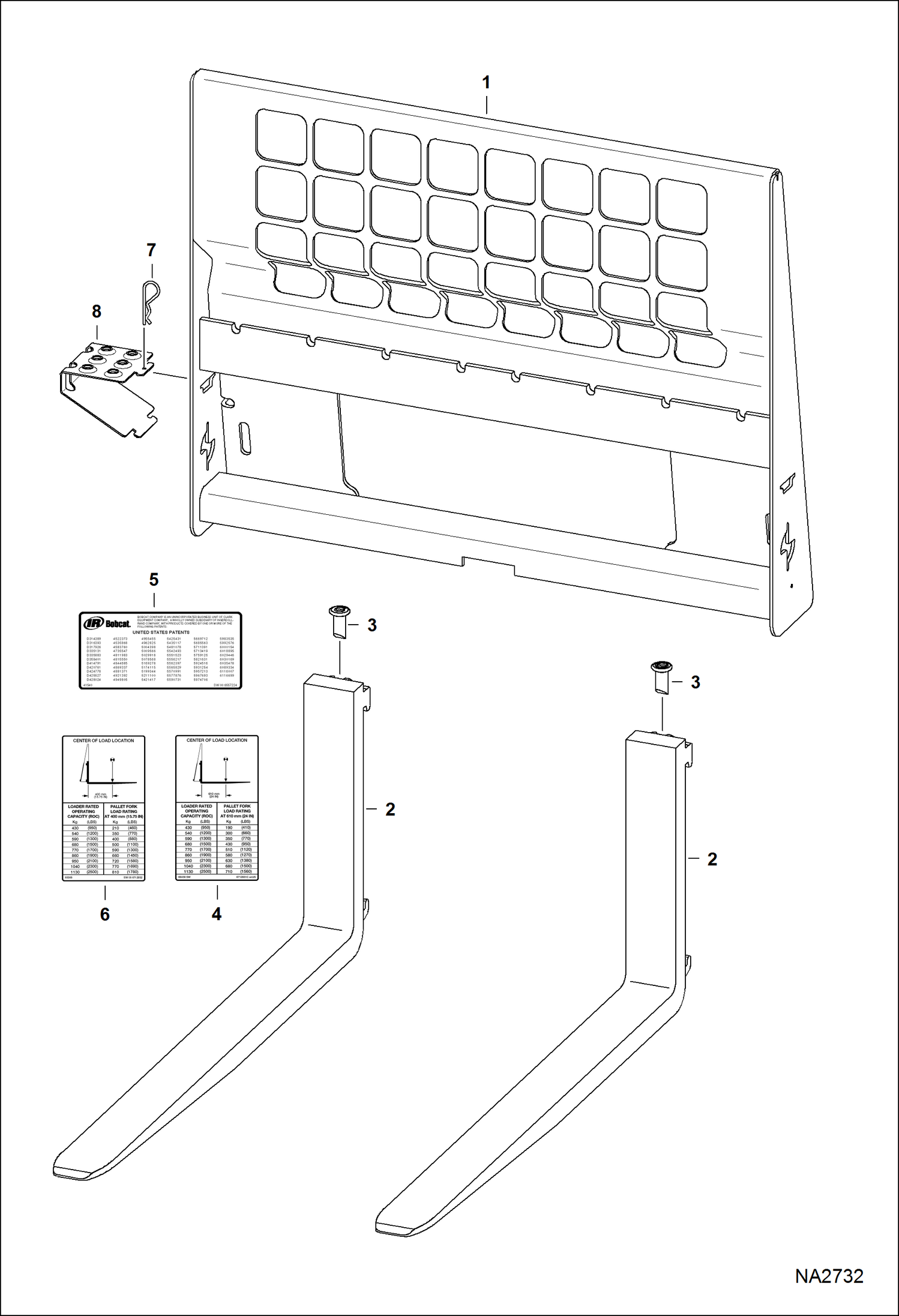 Схема запчастей Bobcat LOADER - ATTACHMENTS - PALLET FORK (30) (36) (42) (48) Компактные тракторы