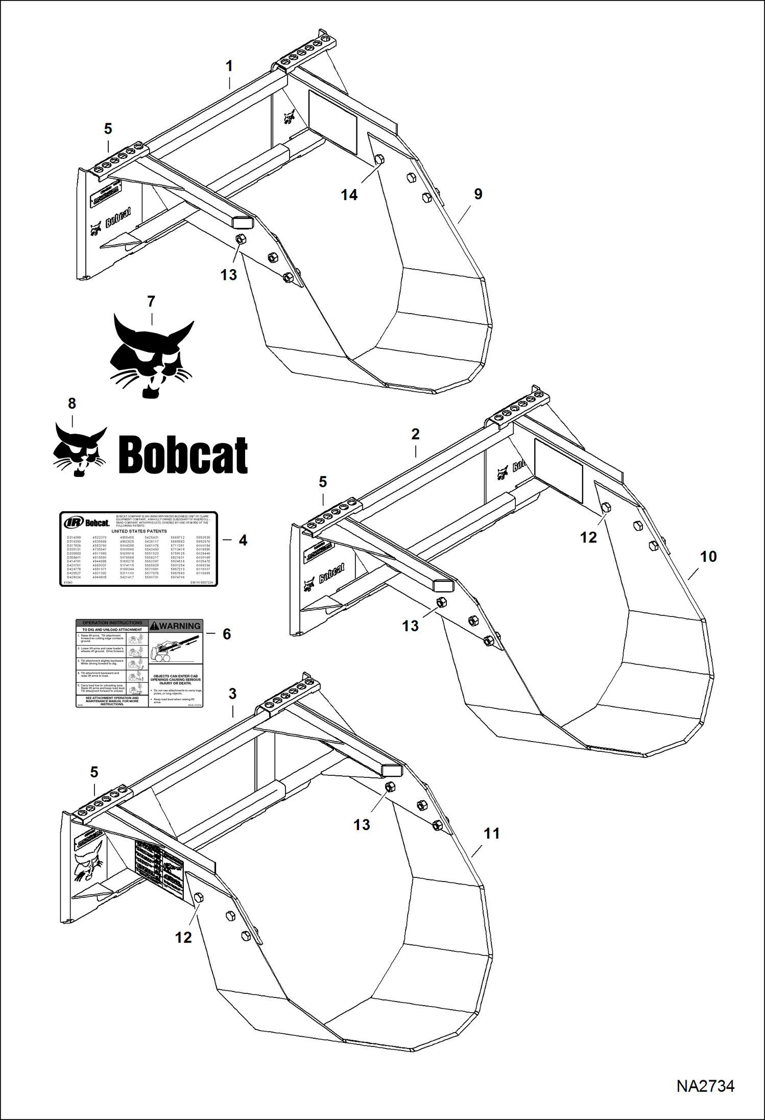 Схема запчастей Bobcat LOADER - ATTACHMENTS - DIGGER (25) (30) (36) Компактные тракторы