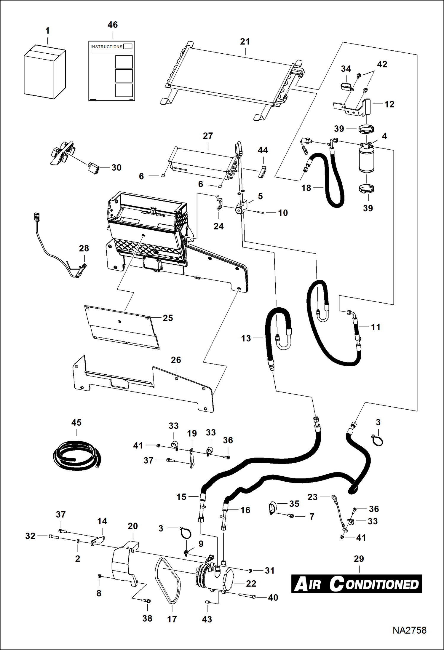 Схема запчастей Bobcat S-Series - HEATER & A/C (A/C Kit) (Used on Heaters W/Plastic Housing) ACCESSORIES & OPTIONS