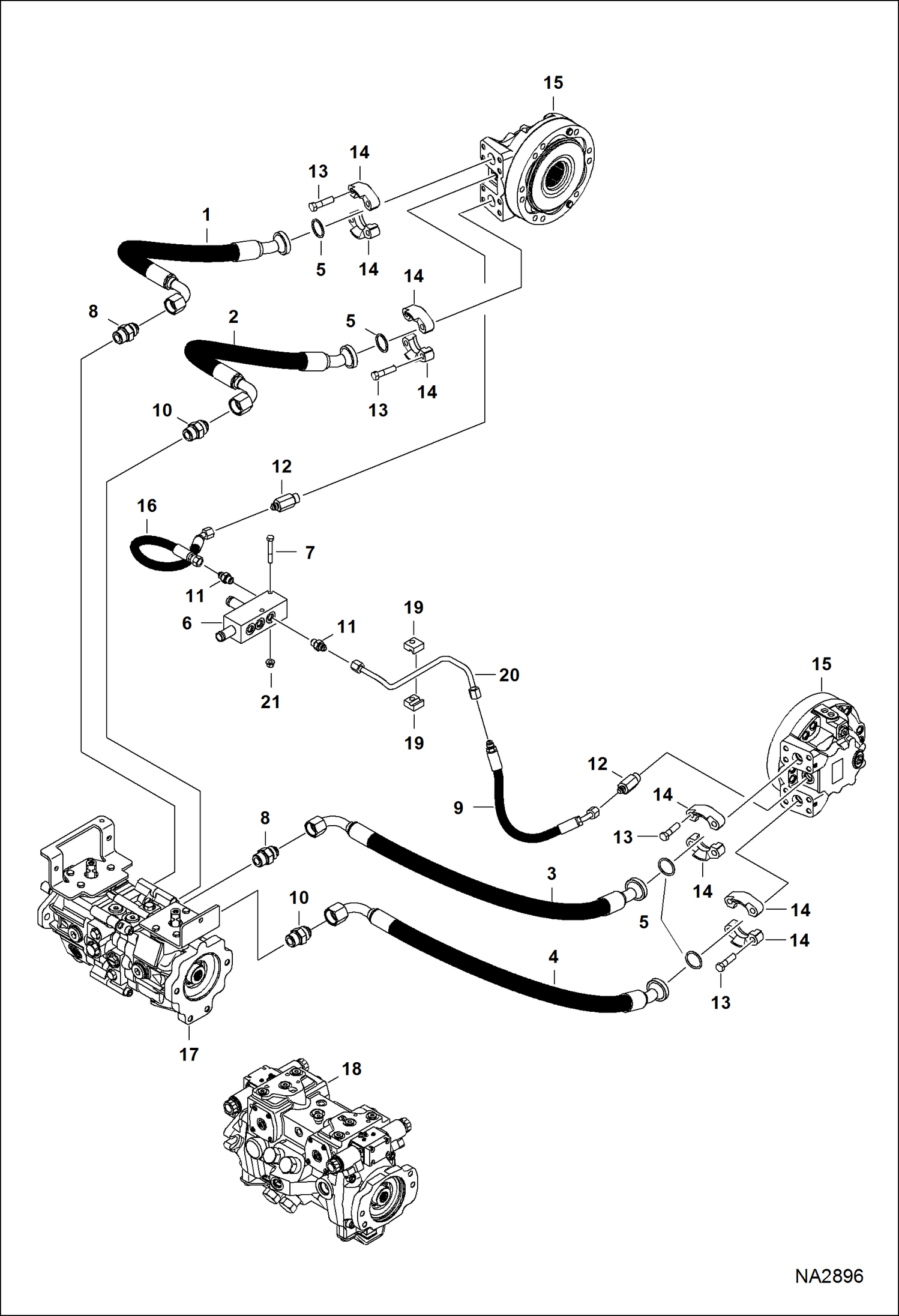 Схема запчастей Bobcat S-Series - HYDROSTATIC CIRCUITRY (Single Speed Motor) (Manual Controls, AHC & ACS) HYDROSTATIC SYSTEM