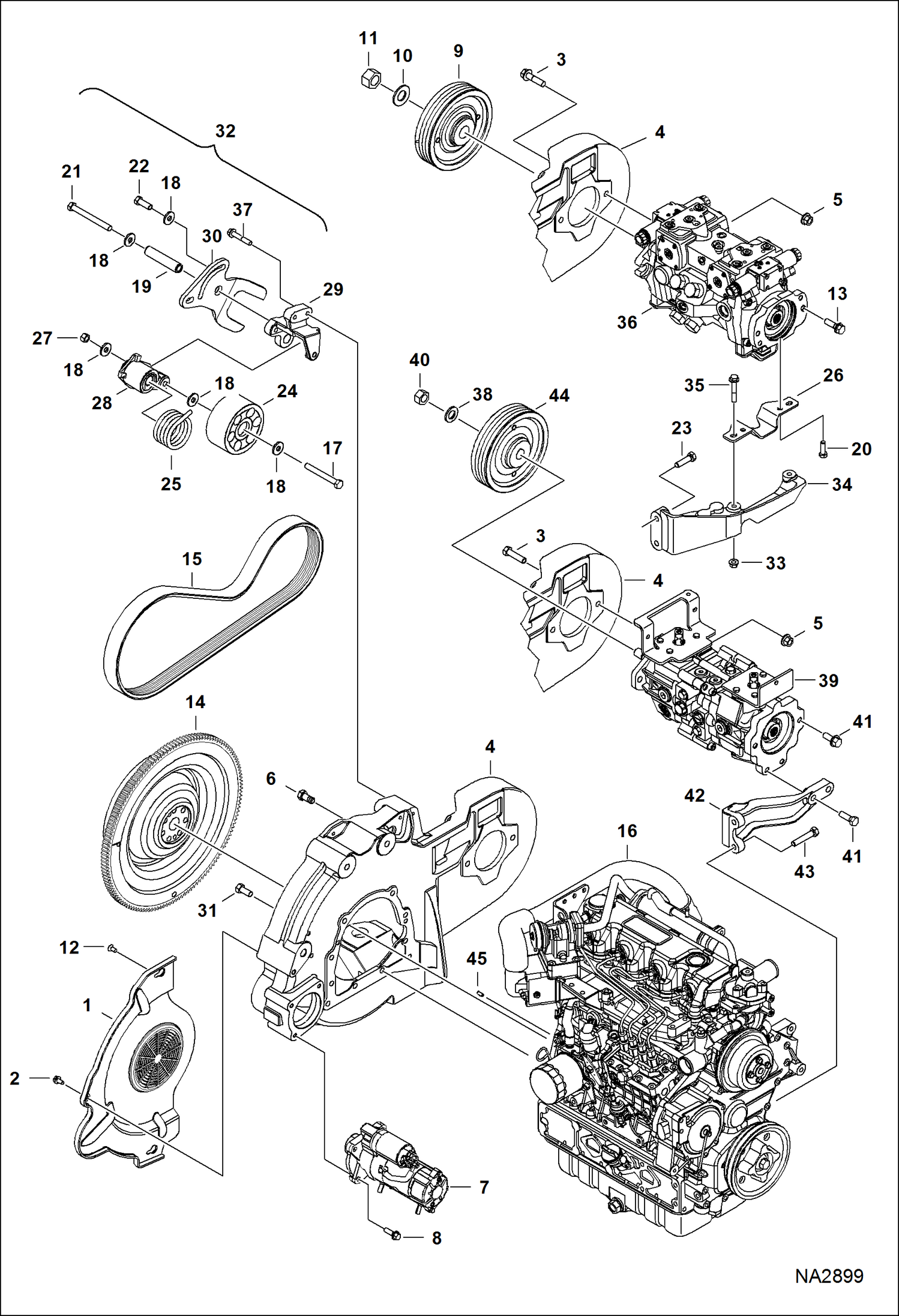 Схема запчастей Bobcat S-Series - ENGINE & ATTACHING PARTS (Belt Drive) (S/N A3P211001 - 13444) POWER UNIT