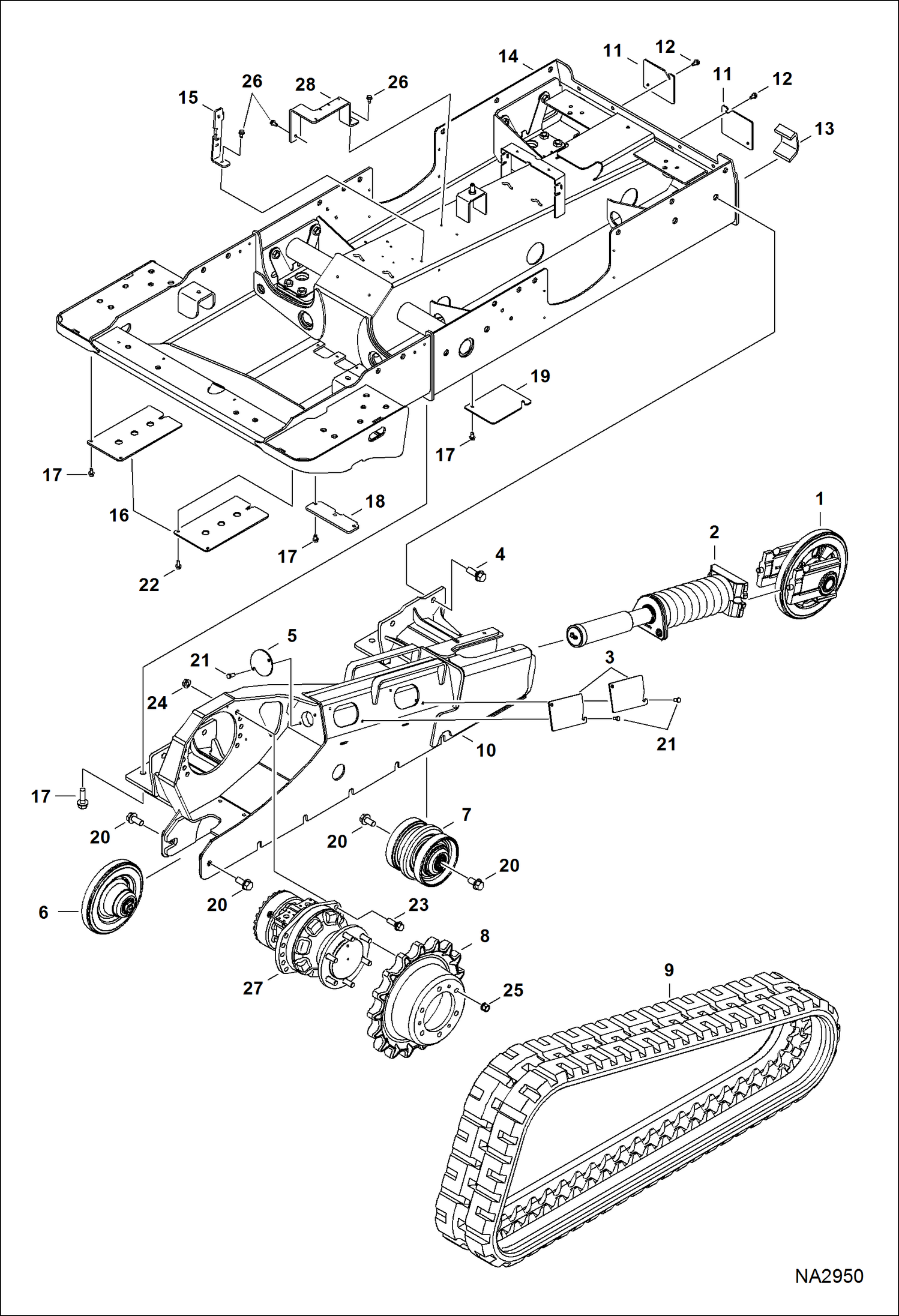 Схема запчастей Bobcat T-Series - DRIVE TRAIN (Solid Mount) (Rubber Track) (S/N ANKA11001 - 13524) DRIVE TRAIN