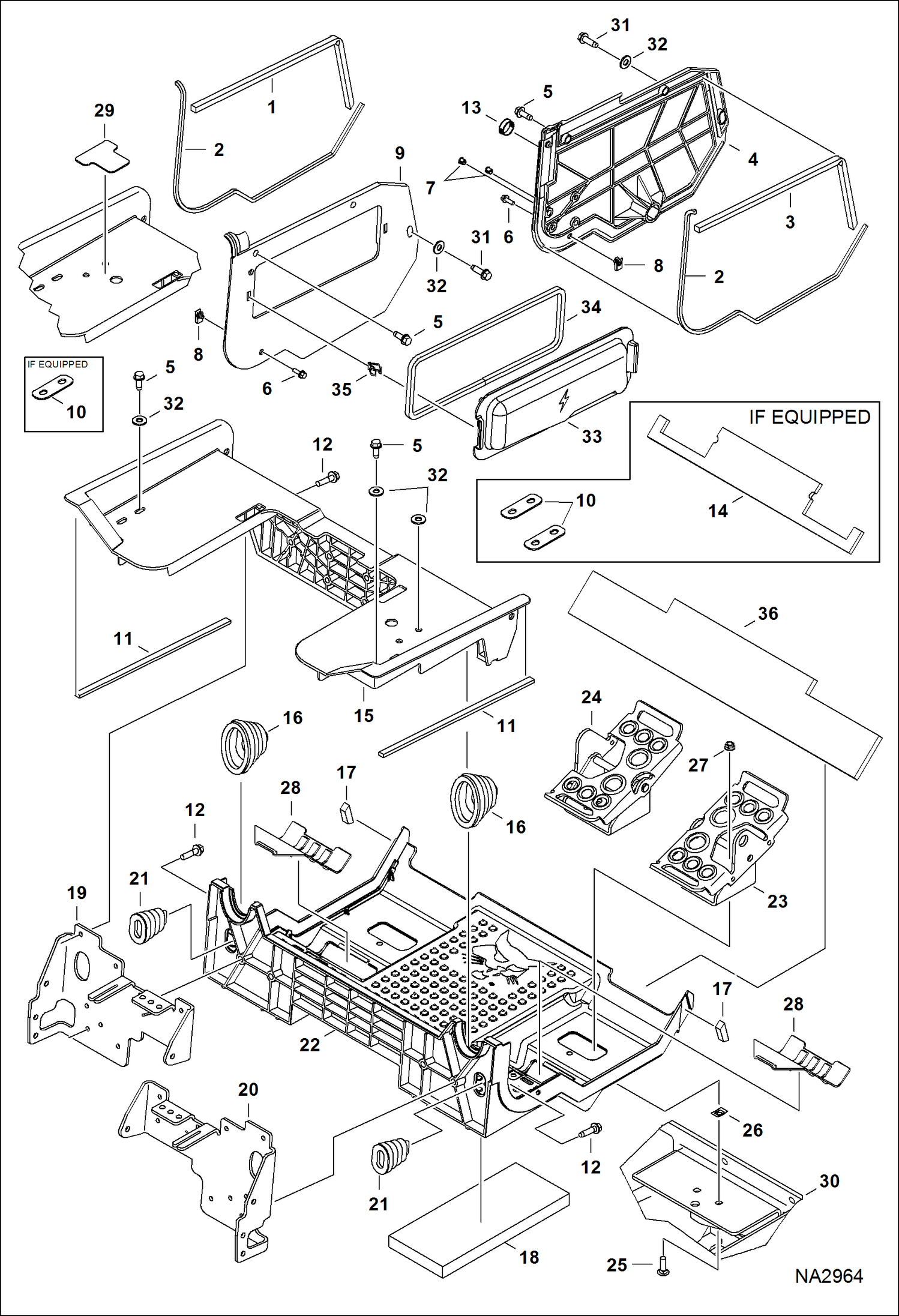 Схема запчастей Bobcat T-Series - PANELS (Floor Pan) (Manual Controls, AHC & ACS) (S/N A7PU11664 & Above) MAIN FRAME