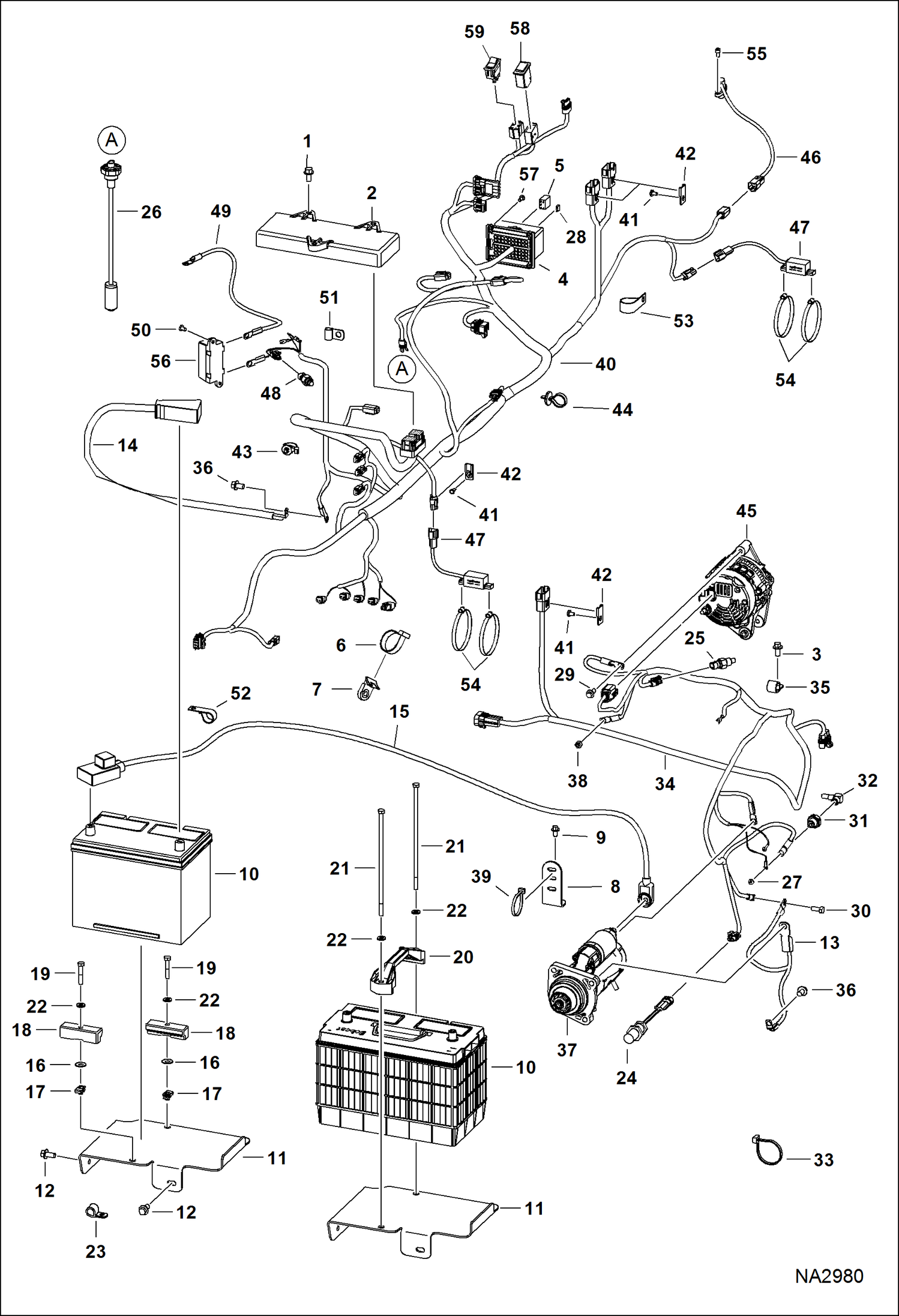 Схема запчастей Bobcat 5600 - ENGINE ELECTRICAL (A0W1 & Above) ELECTRICAL SYSTEM