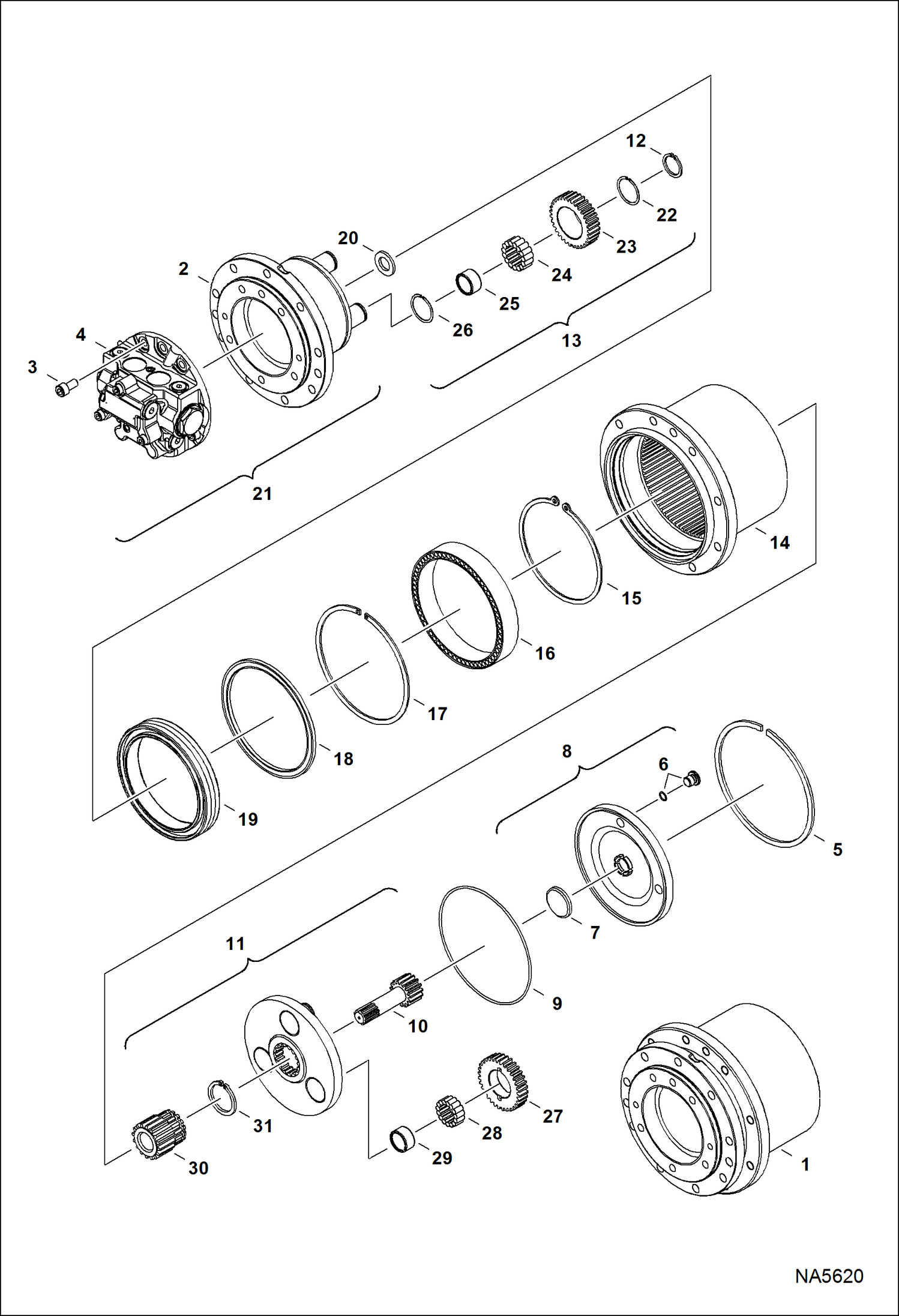 Схема запчастей Bobcat E25 - TRAVEL MOTOR (Gear Box) HYDRAULIC SYSTEM