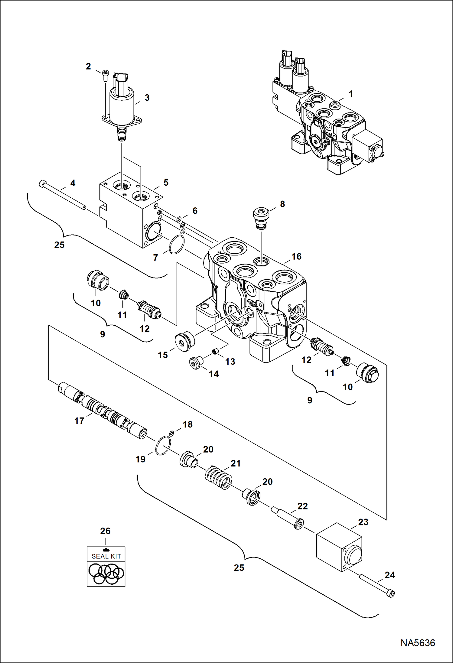 Схема запчастей Bobcat E25 - HYDRAULIC CONTROL VALVE (Auxiliary Section) HYDRAULIC SYSTEM
