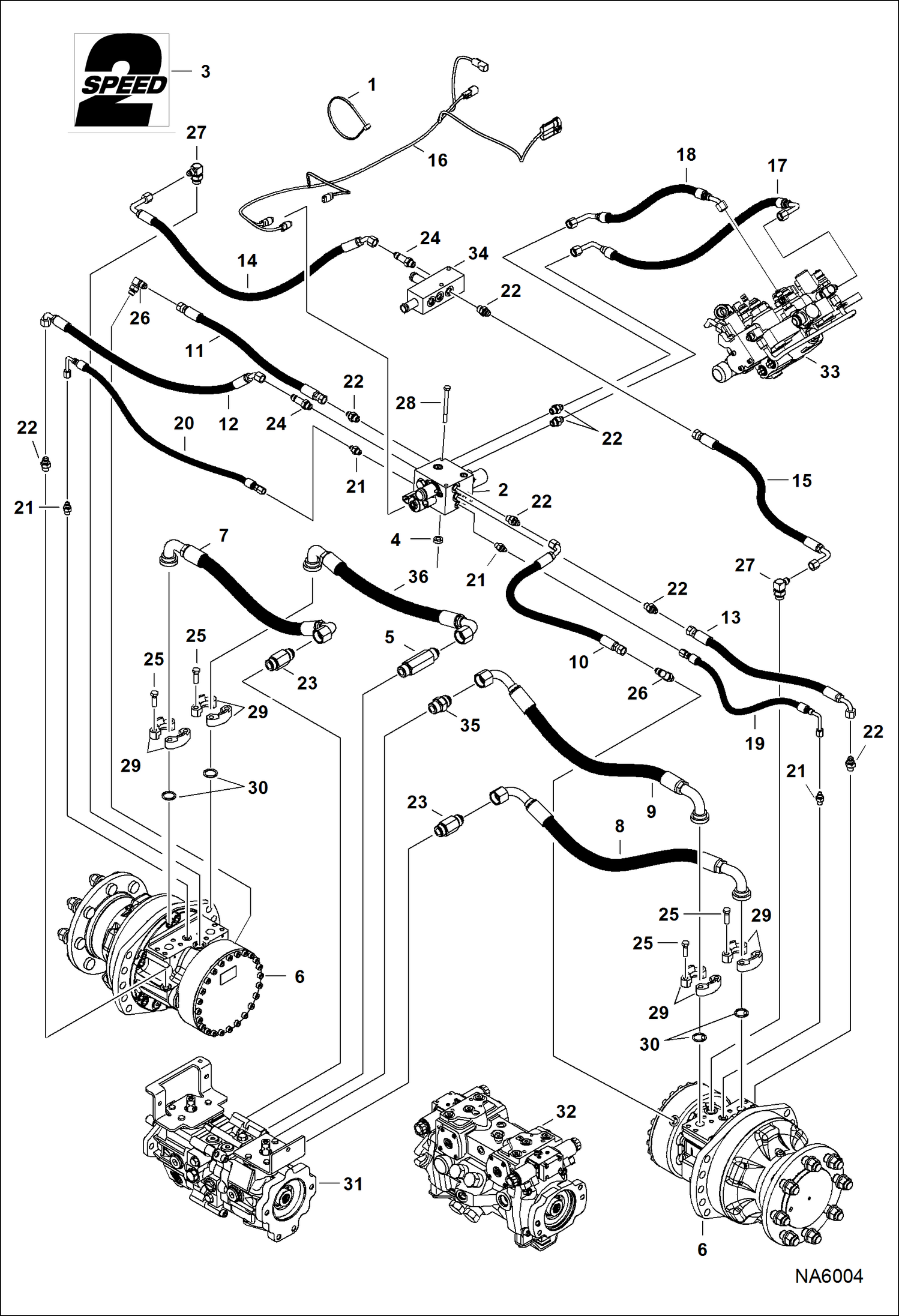 Схема запчастей Bobcat T-Series - HYDROSTATIC CIRCUITRY (2-Speed Motor) (S/N ANKA11001 - 13449) HYDROSTATIC SYSTEM