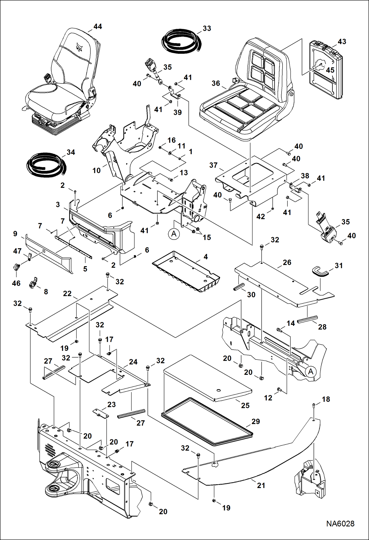 Схема запчастей Bobcat E25 - OPERATOR AREA & SEAT (Floor) MAIN FRAME
