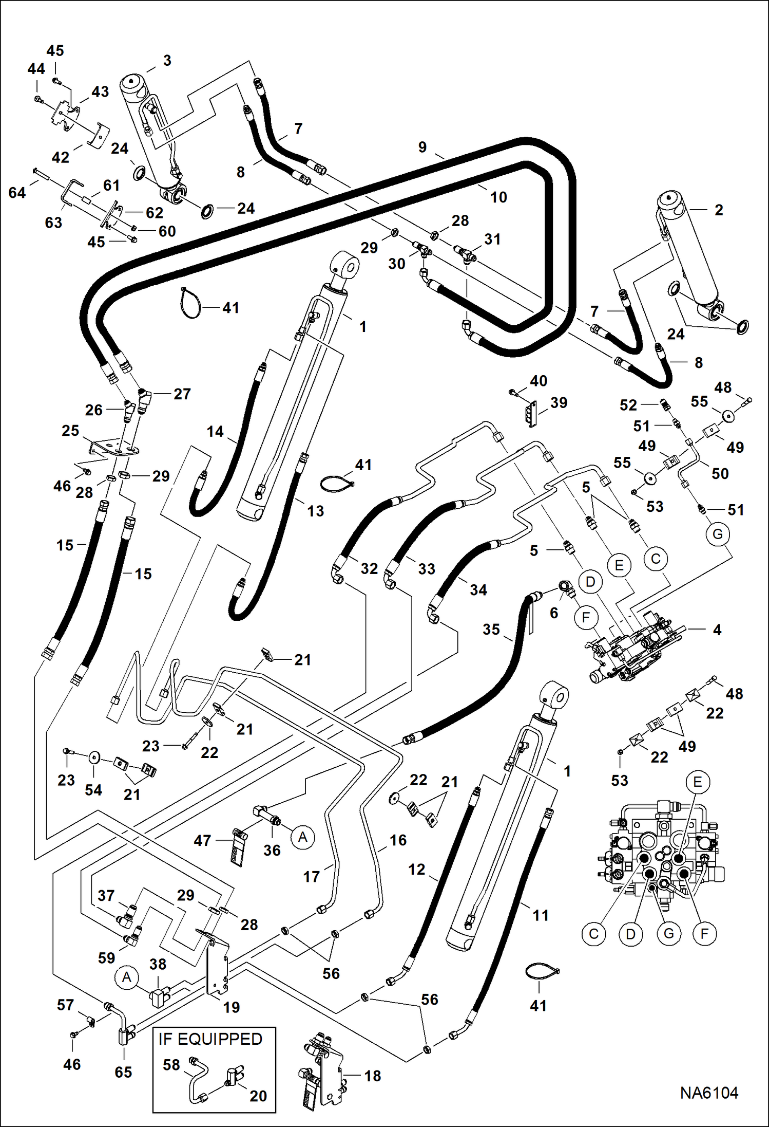 Схема запчастей Bobcat S-Series - HYDRAULIC CIRCUITRY (W/O BPV Junction Block) HYDRAULIC SYSTEM