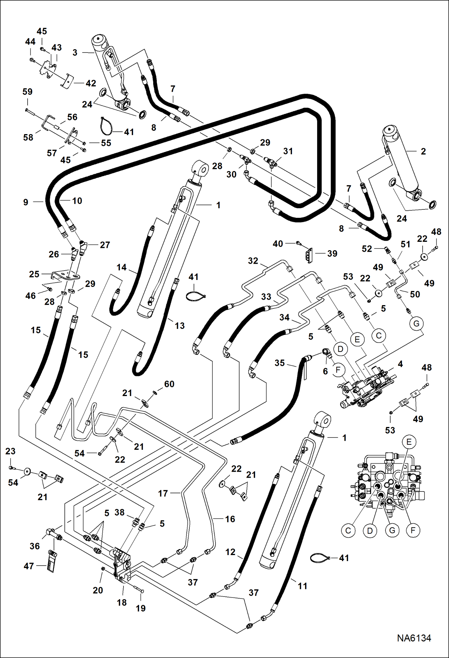 Схема запчастей Bobcat S-Series - HYDRAULIC CIRCUITRY (W/BPV Junction Block) (S/N A3NV13577 & Above, A3NW11398 & Above) HYDRAULIC SYSTEM