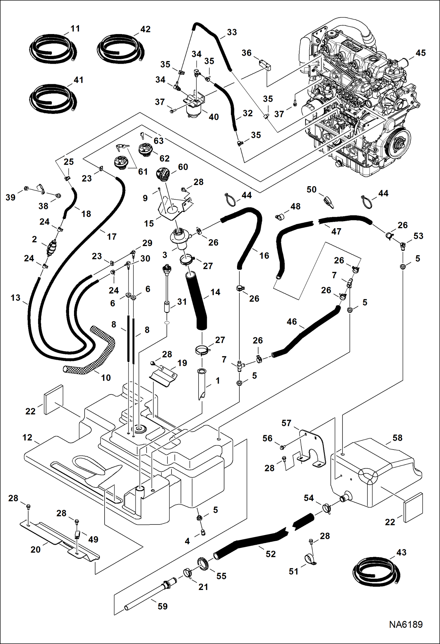 Схема запчастей Bobcat S-Series - ENGINE & ATTACHING PARTS (Fuel System) (Dual Tank) POWER UNIT