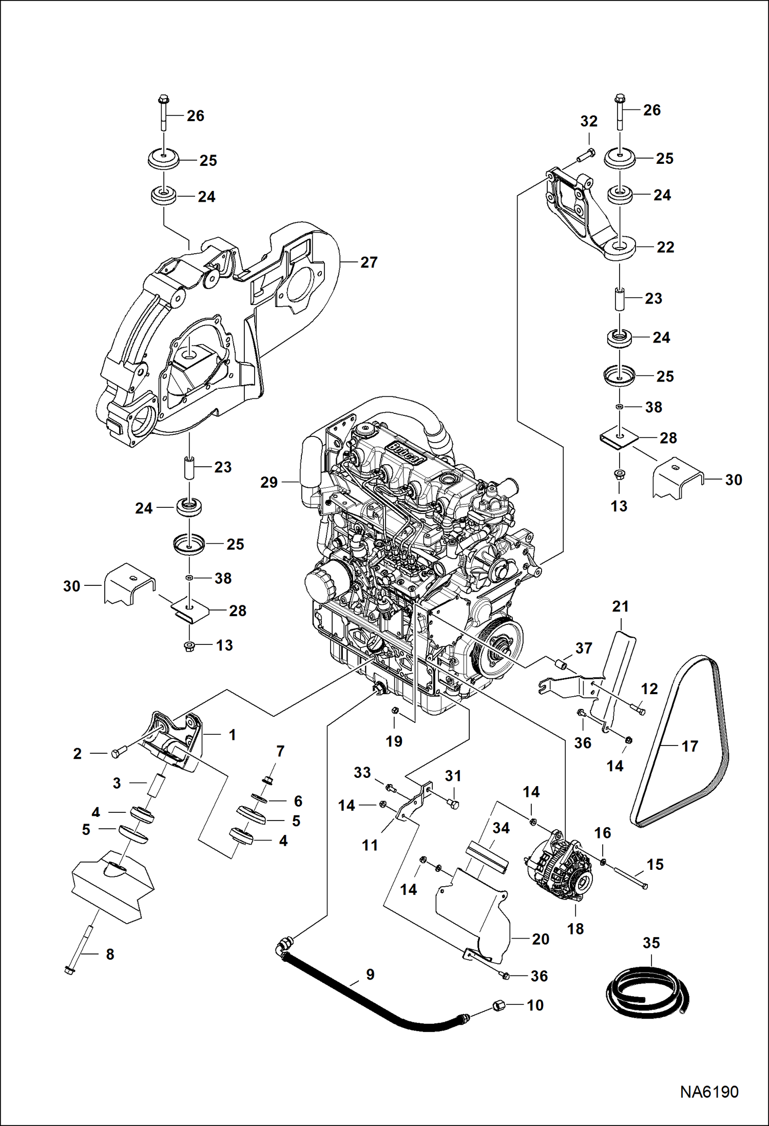 Схема запчастей Bobcat A-Series - ENGINE & ATTACHING PARTS (Engine Mounts) POWER UNIT
