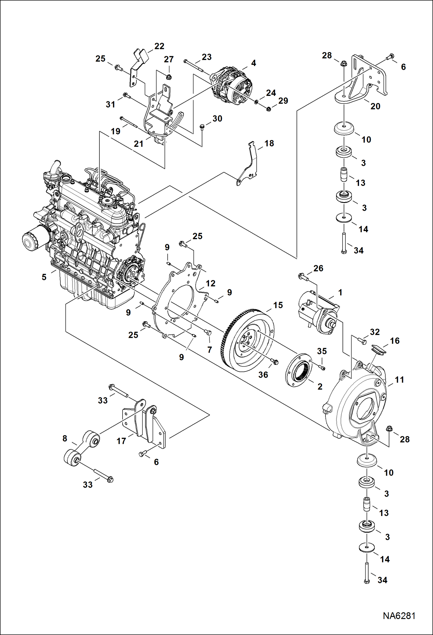 Схема запчастей Bobcat E26 - ENGINE & ATTACHING PARTS (Engine Mounts) POWER UNIT