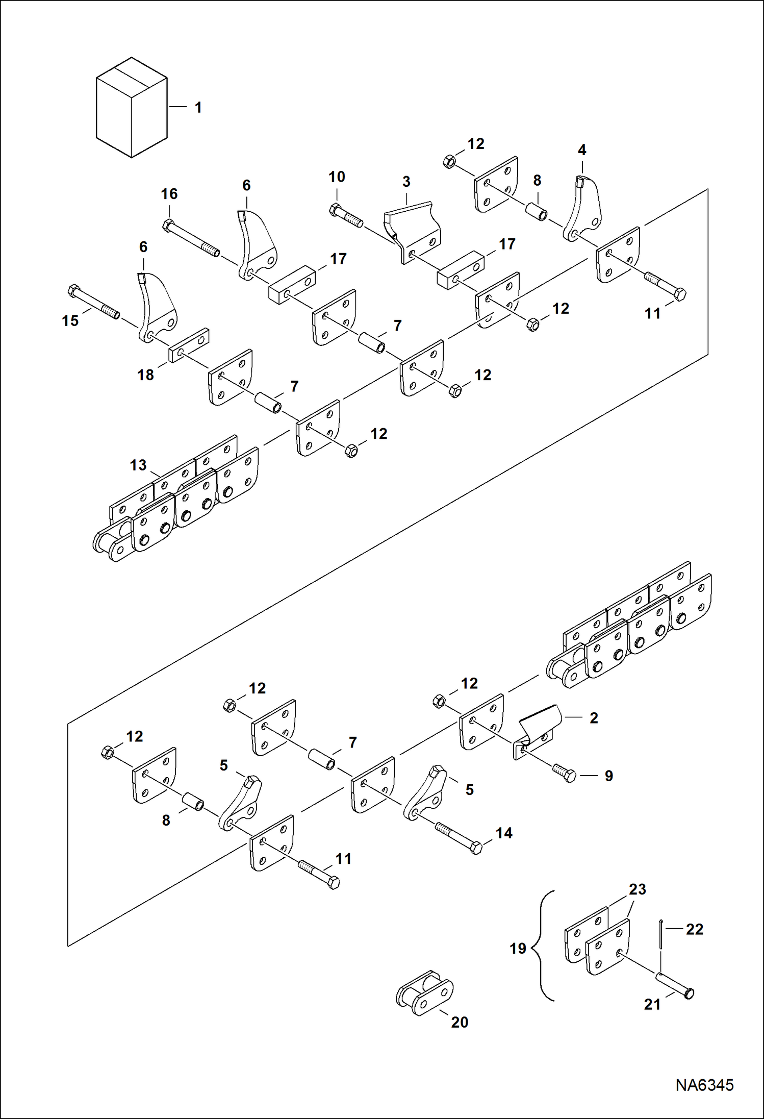 Схема запчастей Bobcat TRENCHERS - TRENCHER (Chain&Tooth Assy)(3 Depth- 8 Wide Cup/Shark Teeth in Double Std Pattern) (LT313) Loader