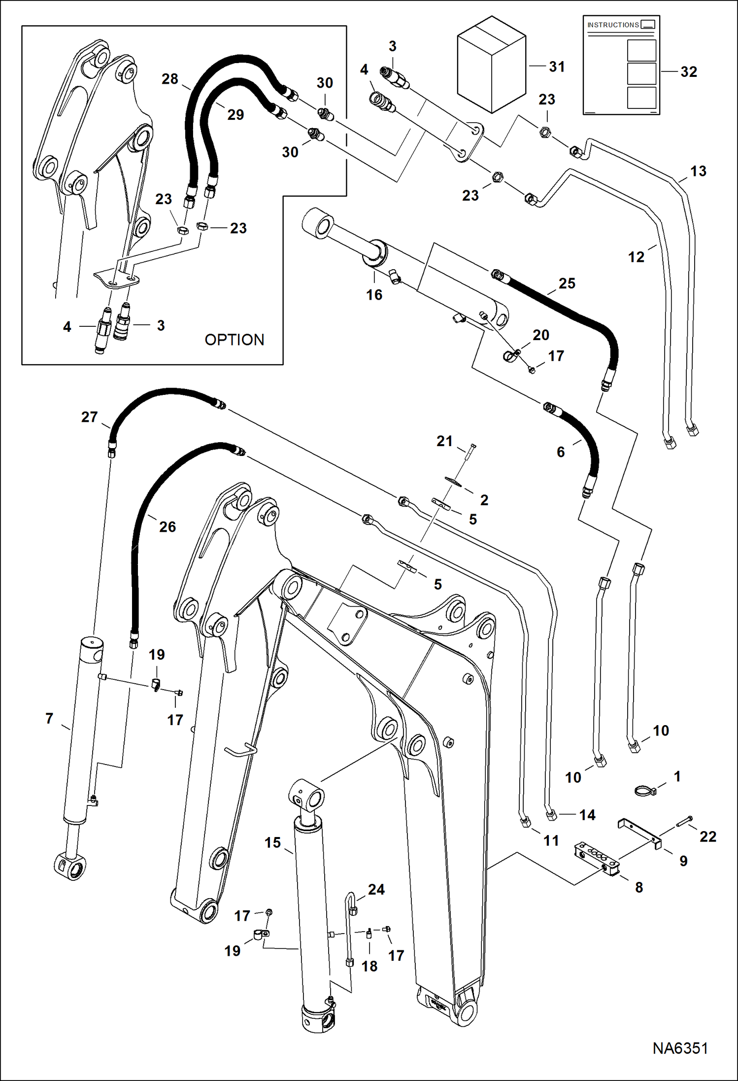 Схема запчастей Bobcat E25 - HYDRAULIC CIRCUITRY (Work Tubelines & Cylinders) HYDRAULIC SYSTEM