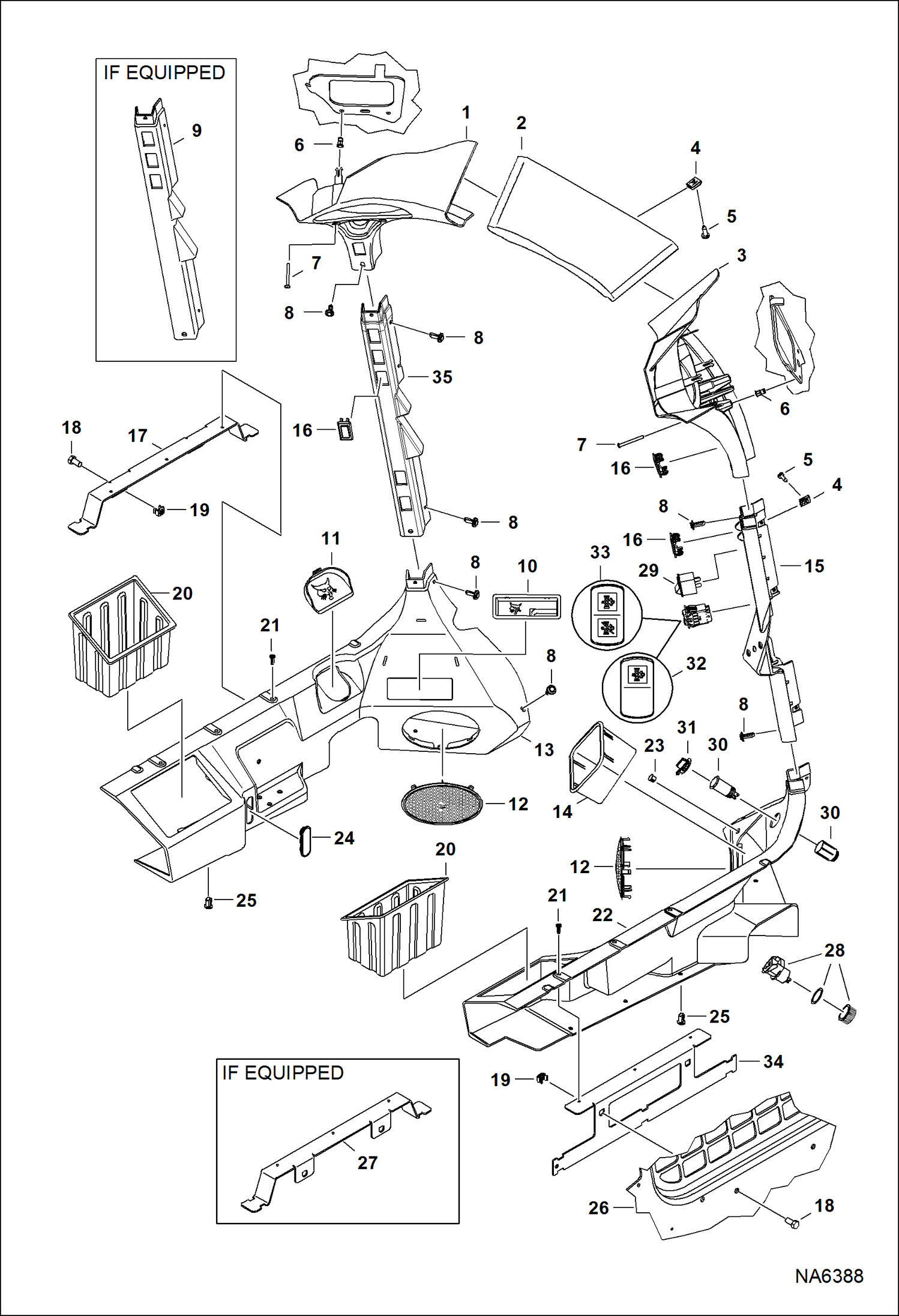 Схема запчастей Bobcat S-Series - OPERATOR CAB (Cab Interior) (Deluxe) MAIN FRAME