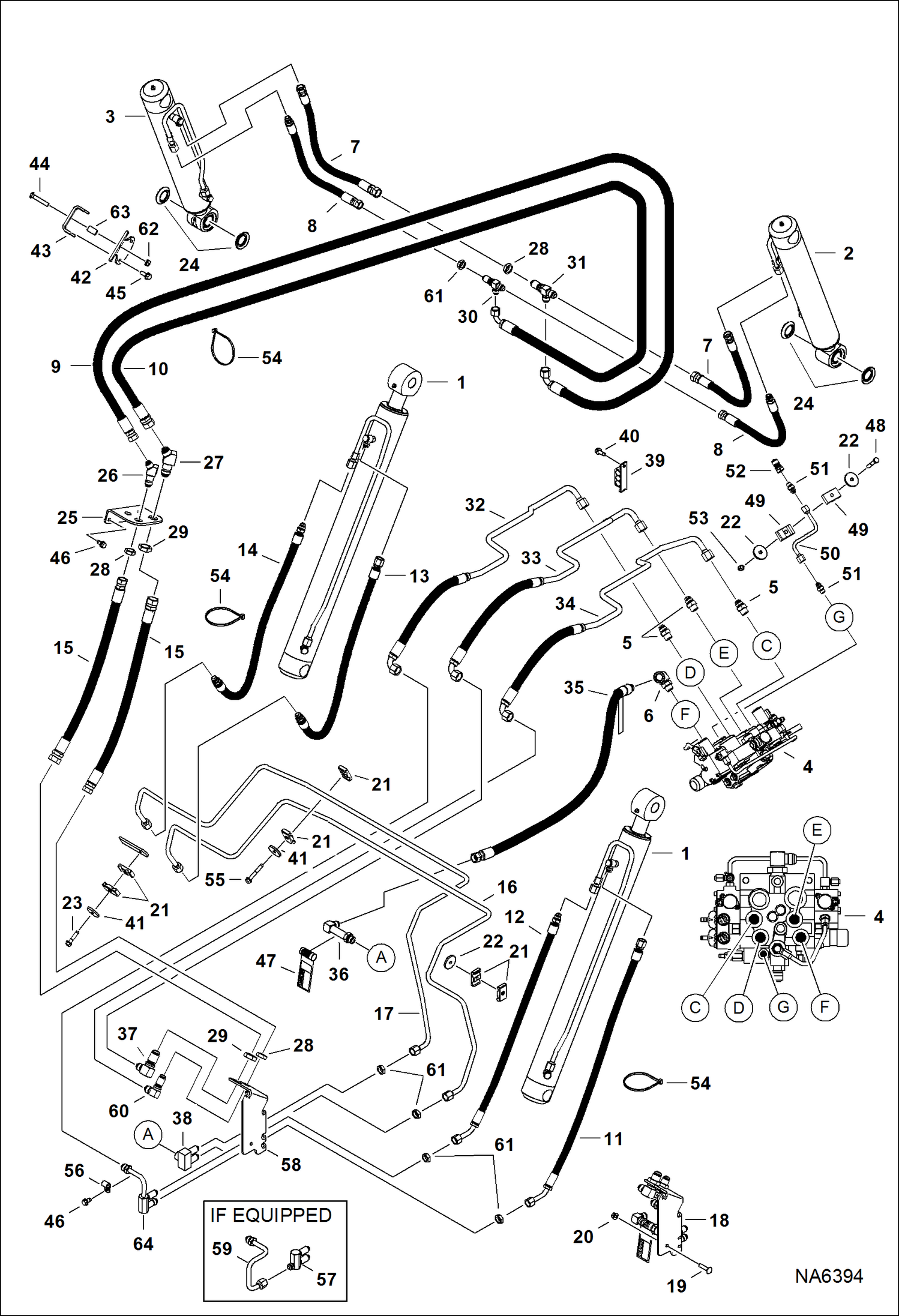 Схема запчастей Bobcat A-Series - HYDRAULIC CIRCUITRY (W/O BPV Junction Block) (S/N A3P611542 & Above, A3P711566 & Above) HYDRAULIC SYSTEM