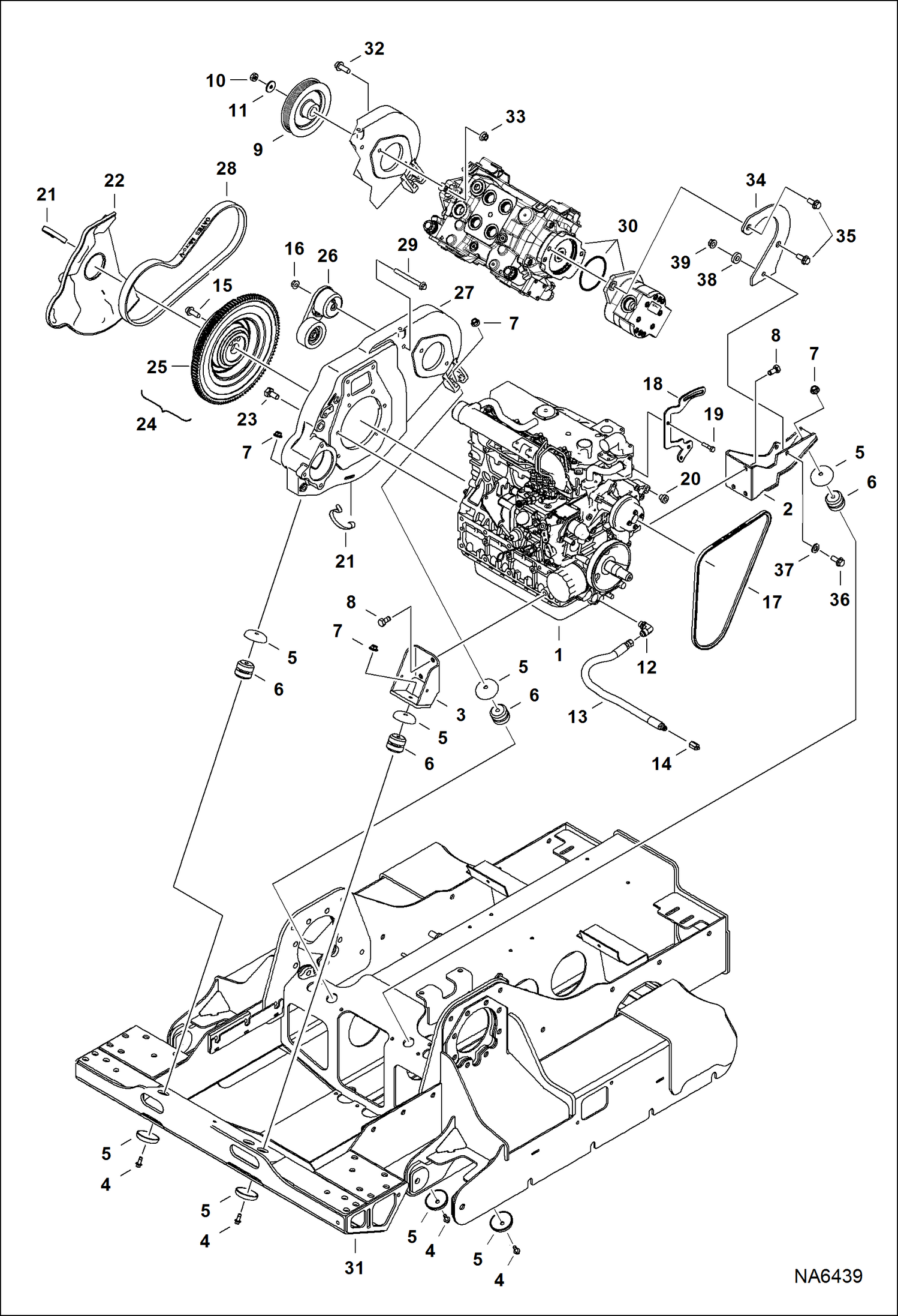 Схема запчастей Bobcat T-Series - ENGINE & ATTACHING PARTS (Belt Drive System & Engine Mounts) (Selectable Joystick Control) POWER UNIT