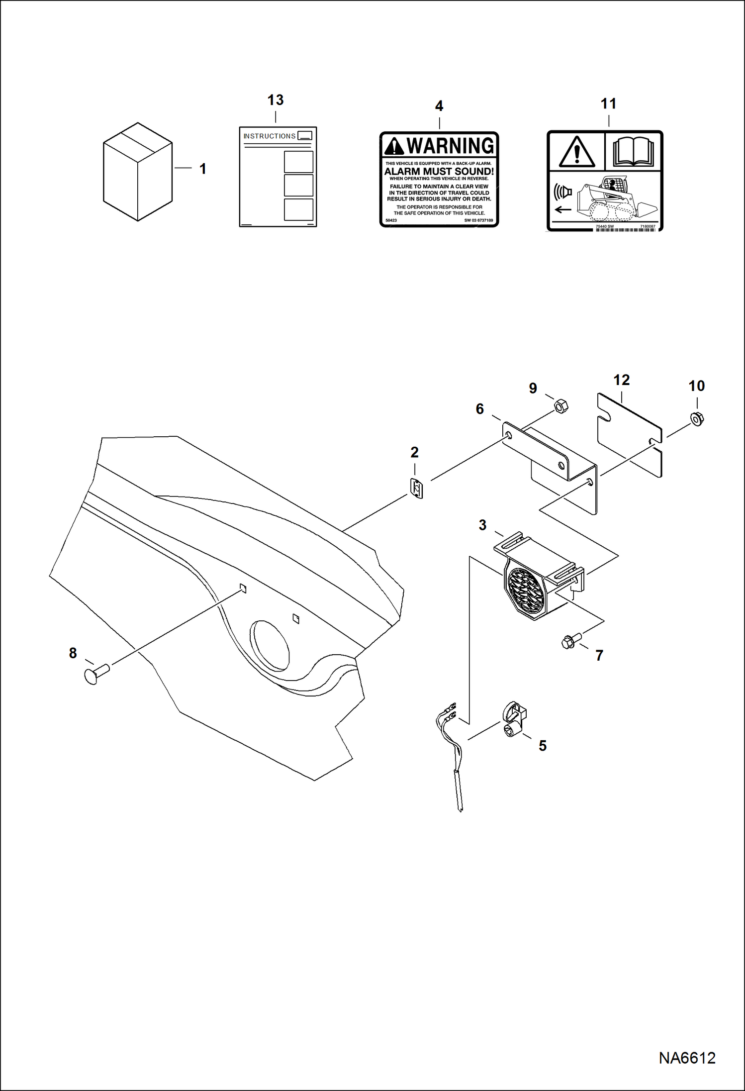 Схема запчастей Bobcat S-Series - BACK-UP ALARM KIT (Selectable Joystick Controls) ACCESSORIES & OPTIONS