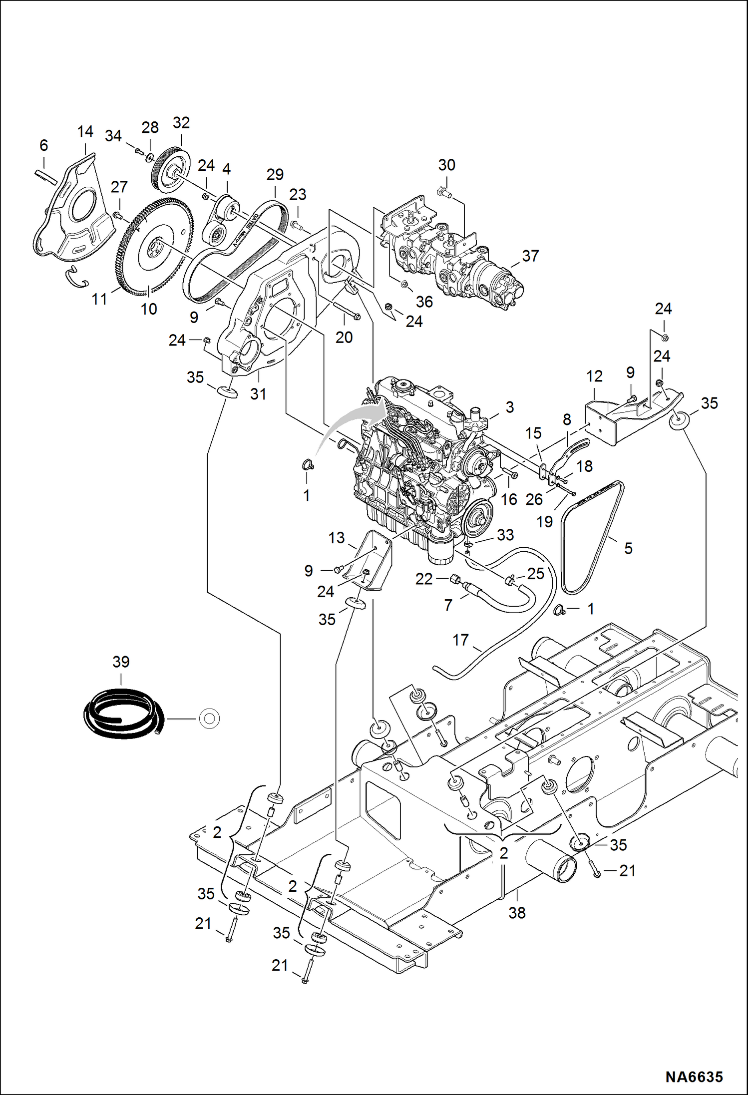 Схема запчастей Bobcat S-Series - ENGINE & ATTACHING PARTS (Belt Drive System & Engine Mounts) POWER UNIT