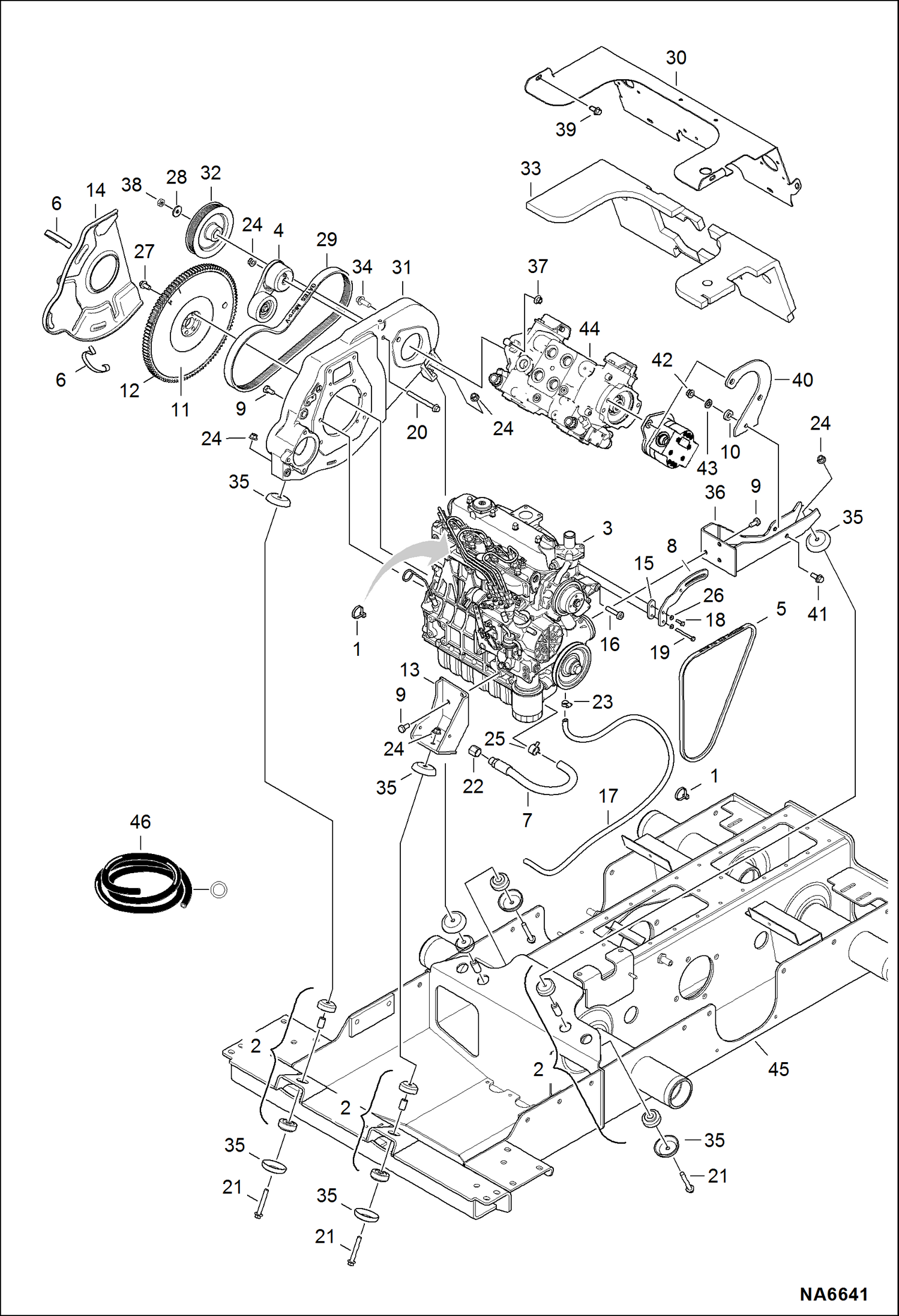 Схема запчастей Bobcat S-Series - ENGINE & ATTACHING PARTS (Belt Drive System & Engine Mounts) (Selectable Joystick Controls) POWER UNIT