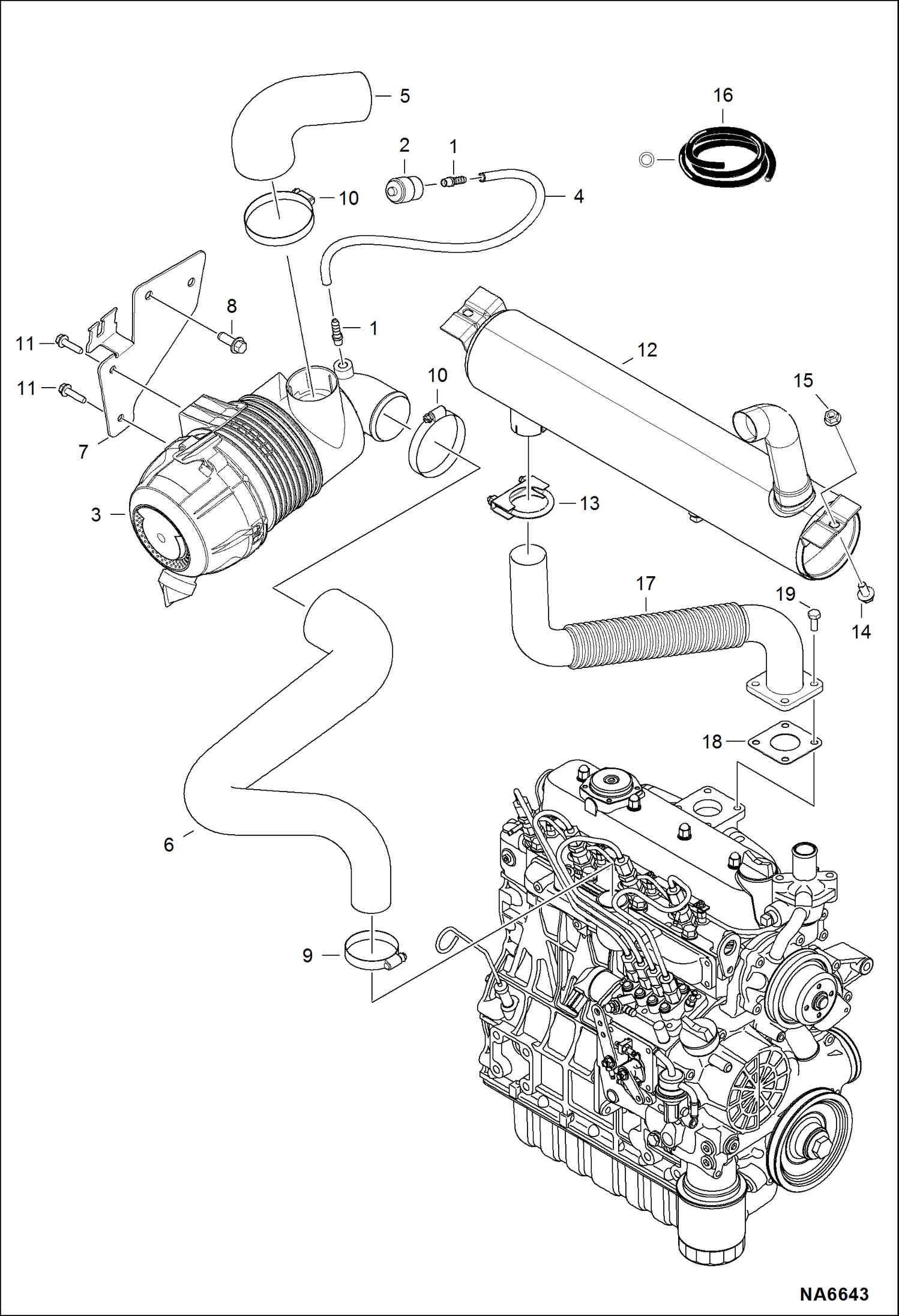 Схема запчастей Bobcat S-Series - ENGINE & ATTACHING PARTS (Air Cleaner & Muffler) POWER UNIT