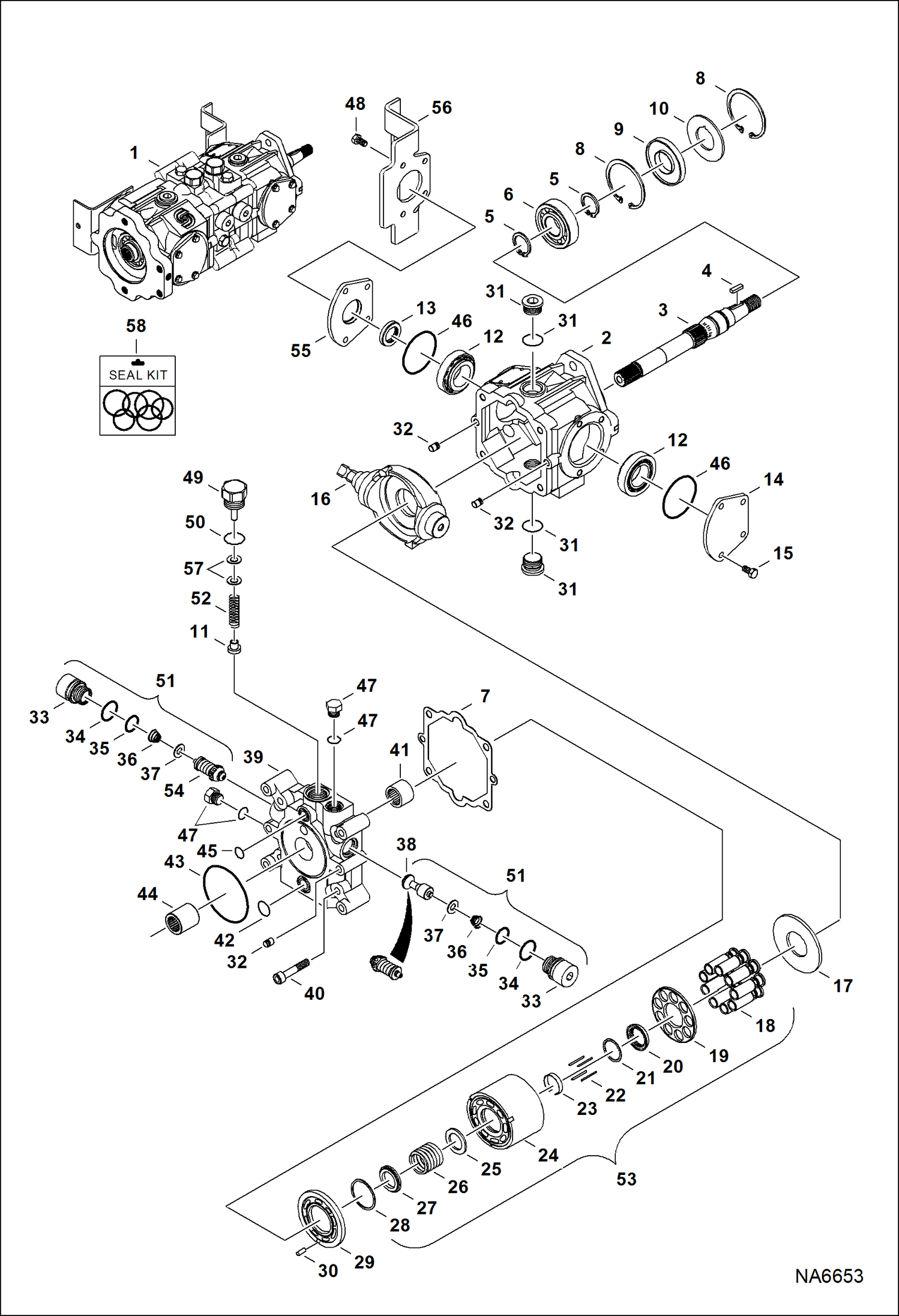 Схема запчастей Bobcat S-Series - HYDROSTATIC PUMP (Manual Controls, AHC & ACS) (Left Half) HYDROSTATIC SYSTEM