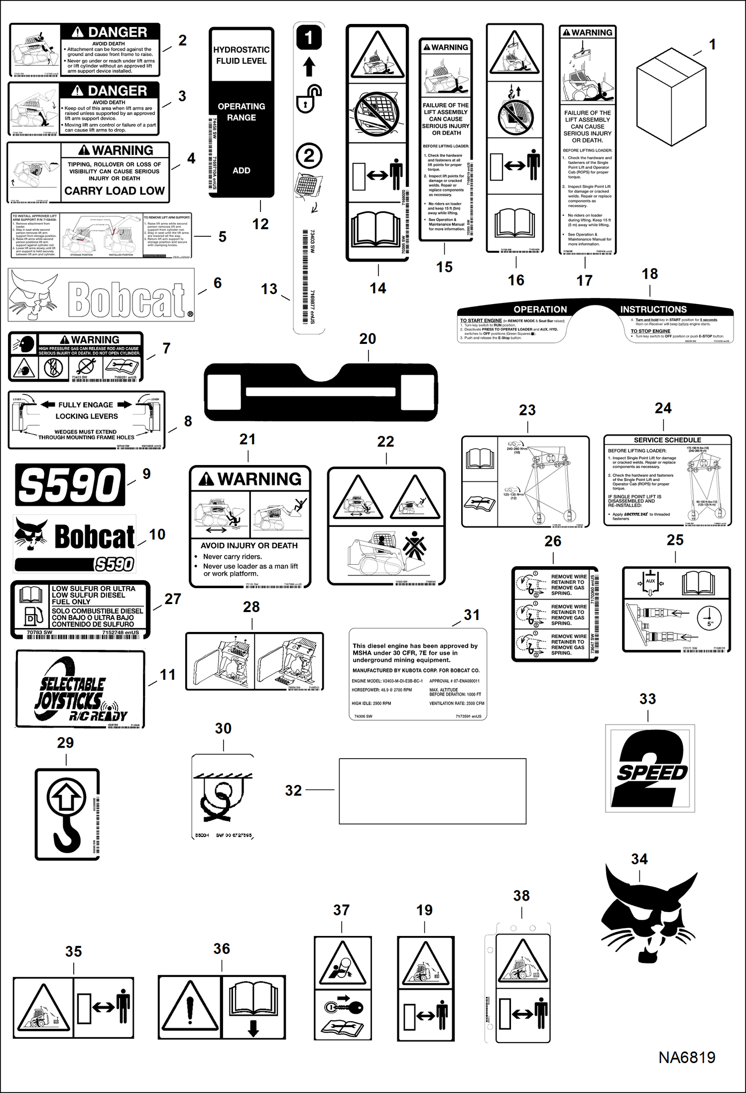 Схема запчастей Bobcat S-Series - DECALS (Outside) ACCESSORIES & OPTIONS
