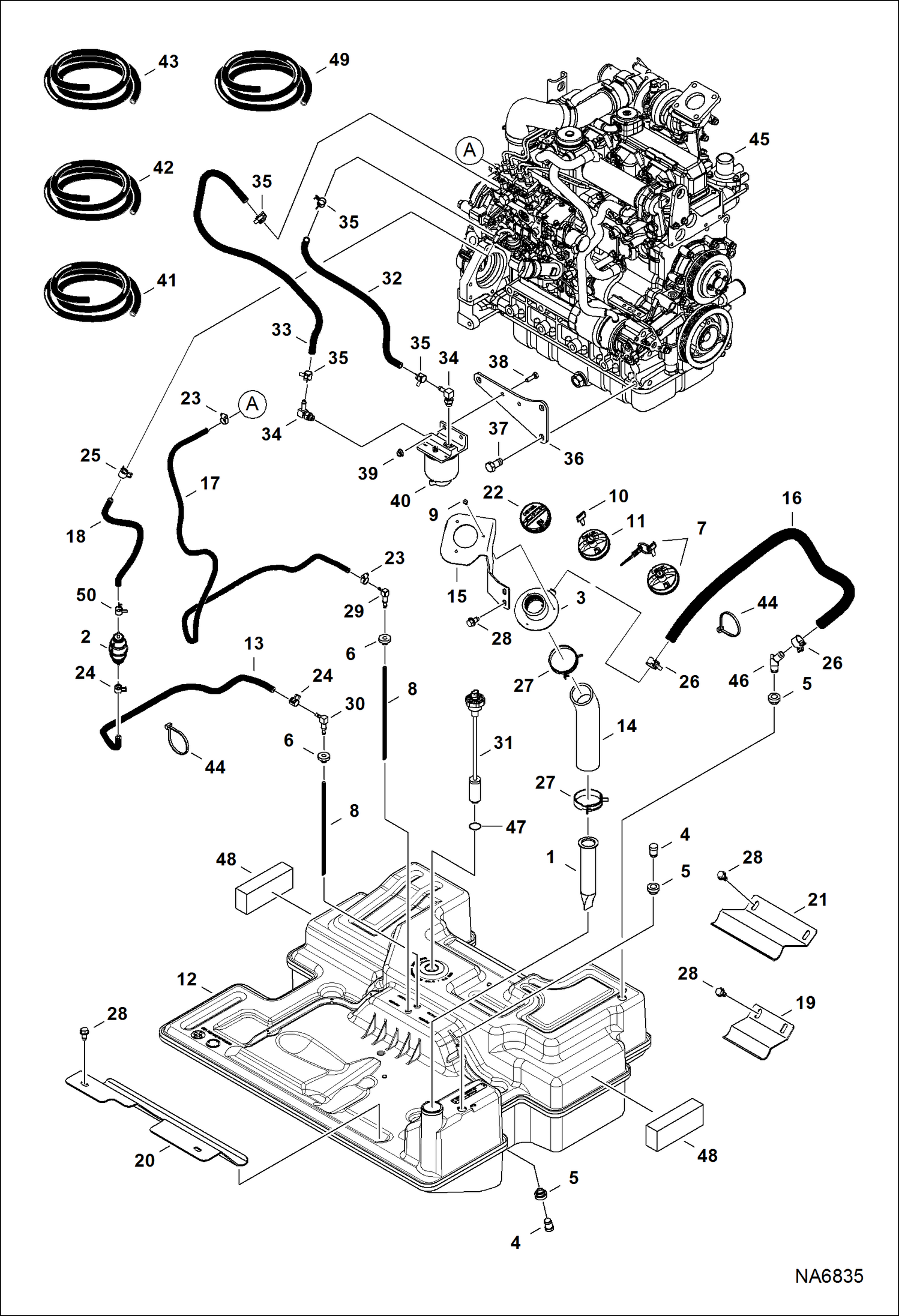 Схема запчастей Bobcat S-Series - ENGINE & ATTACHING PARTS (Fuel System) (S/N A3NT & Above, A3NU & Above) POWER UNIT