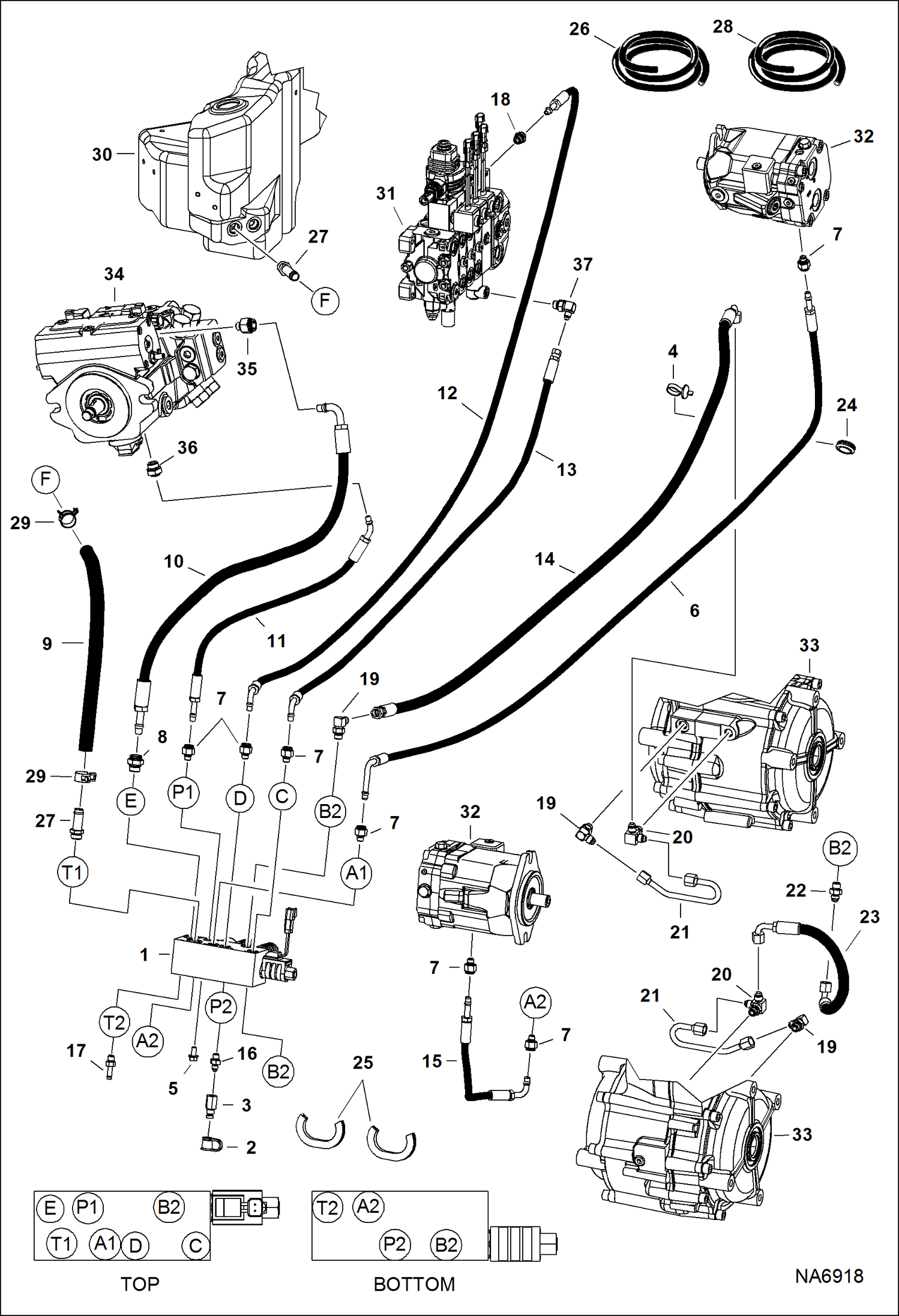 Схема запчастей Bobcat 5600 - HYDRAULIC CIRCUITRY (Pilot) (A94Y14000 & Above) HYDRAULIC SYSTEM