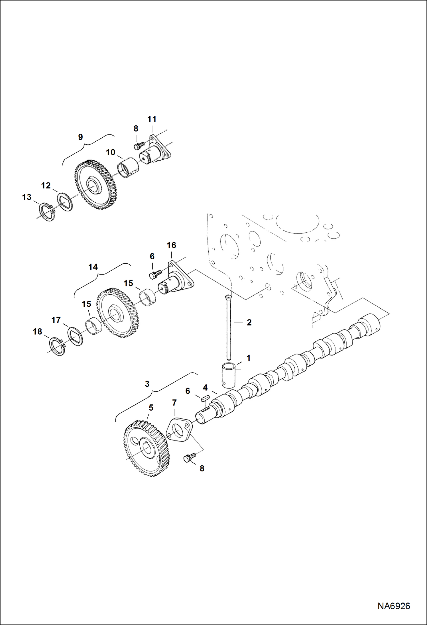 Схема запчастей Bobcat 600s - CAMSHAFT (Kubota - V1903 2EB - Tier II Replacement) REPLACEMENT ENGINE
